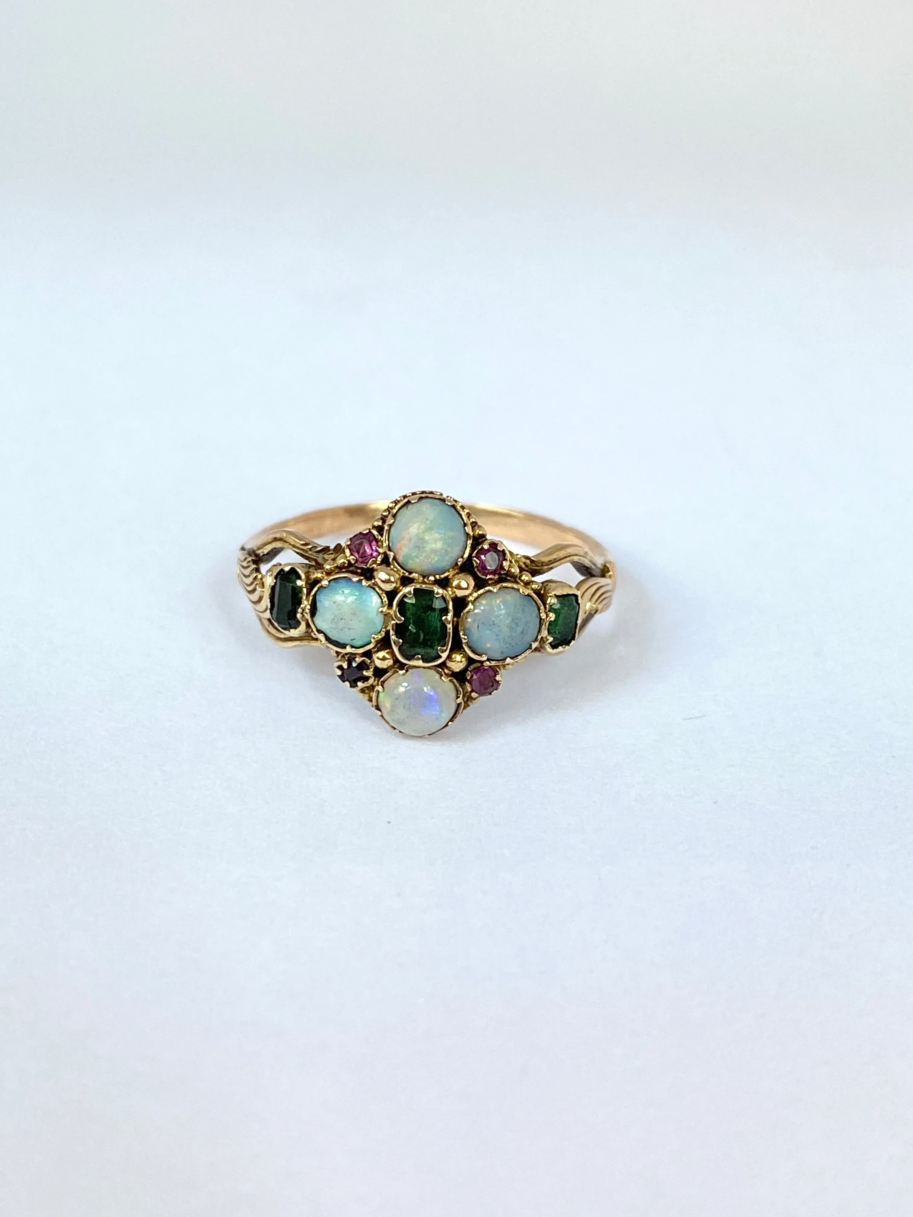 15ct Gold, Antique, Victorian Opal, Emerald and Ruby Ring