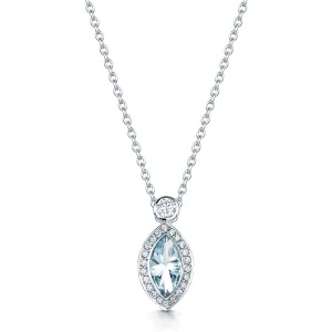 18ct White Gold Marquise Aquamarine & Round Brilliant Cut Diamond Cluster Pendant