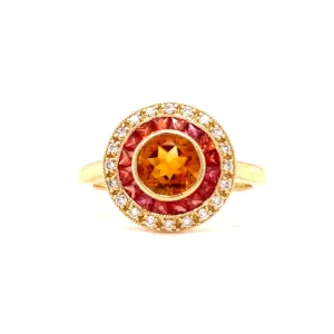 18ct Yellow Gold Diamond, Citrine & Orange Sapphire Cluster Ring