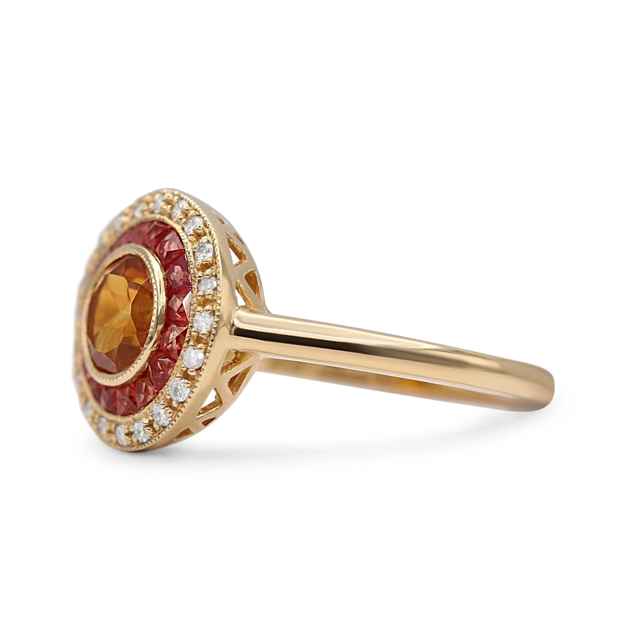 18ct Yellow Gold Diamond, Citrine & Orange Sapphire Cluster Ring
