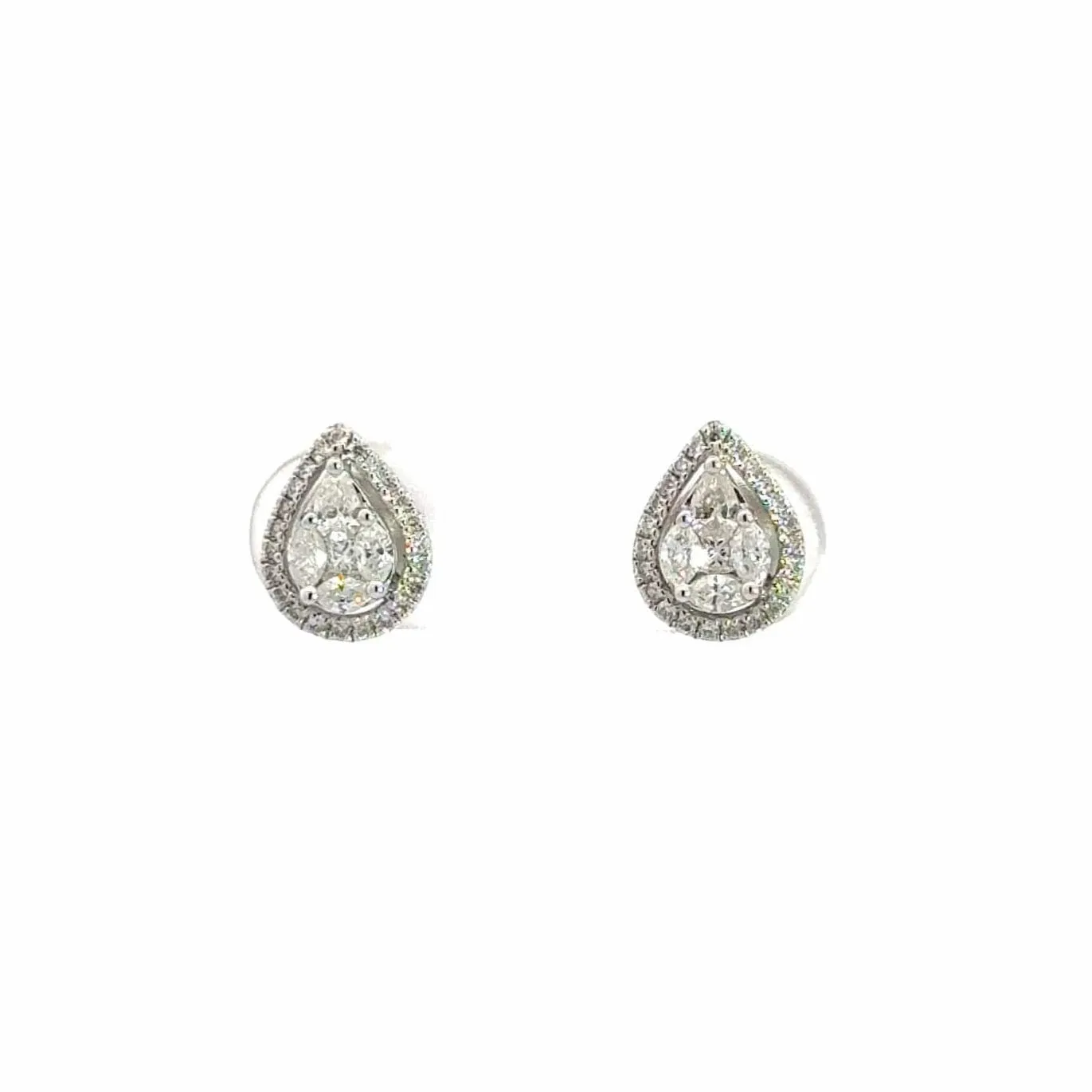 18k Classic White Gold Pear Diamond Earrings