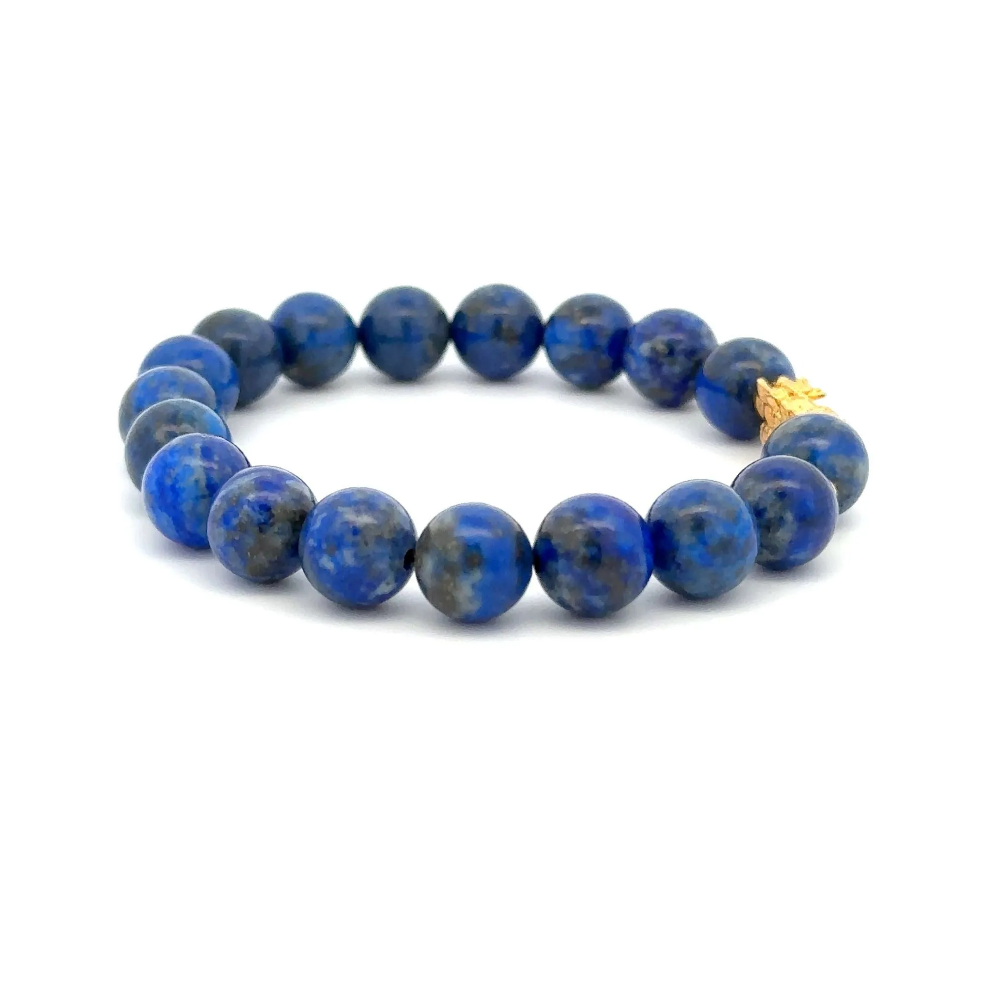 18K Gold Dragon Pixiu Piyao Lucky Charm Beads Bracelet Gemstones Lapis Lazuli 8mm