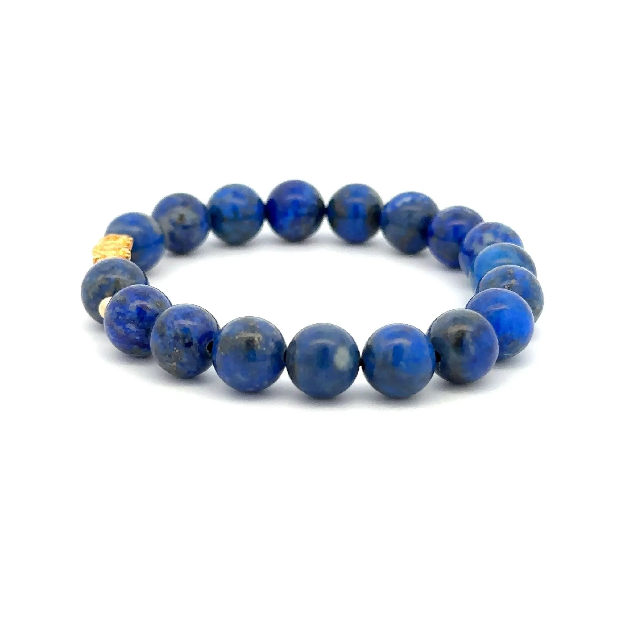 18K Gold Dragon Pixiu Piyao Lucky Charm Beads Bracelet Gemstones Lapis Lazuli 8mm