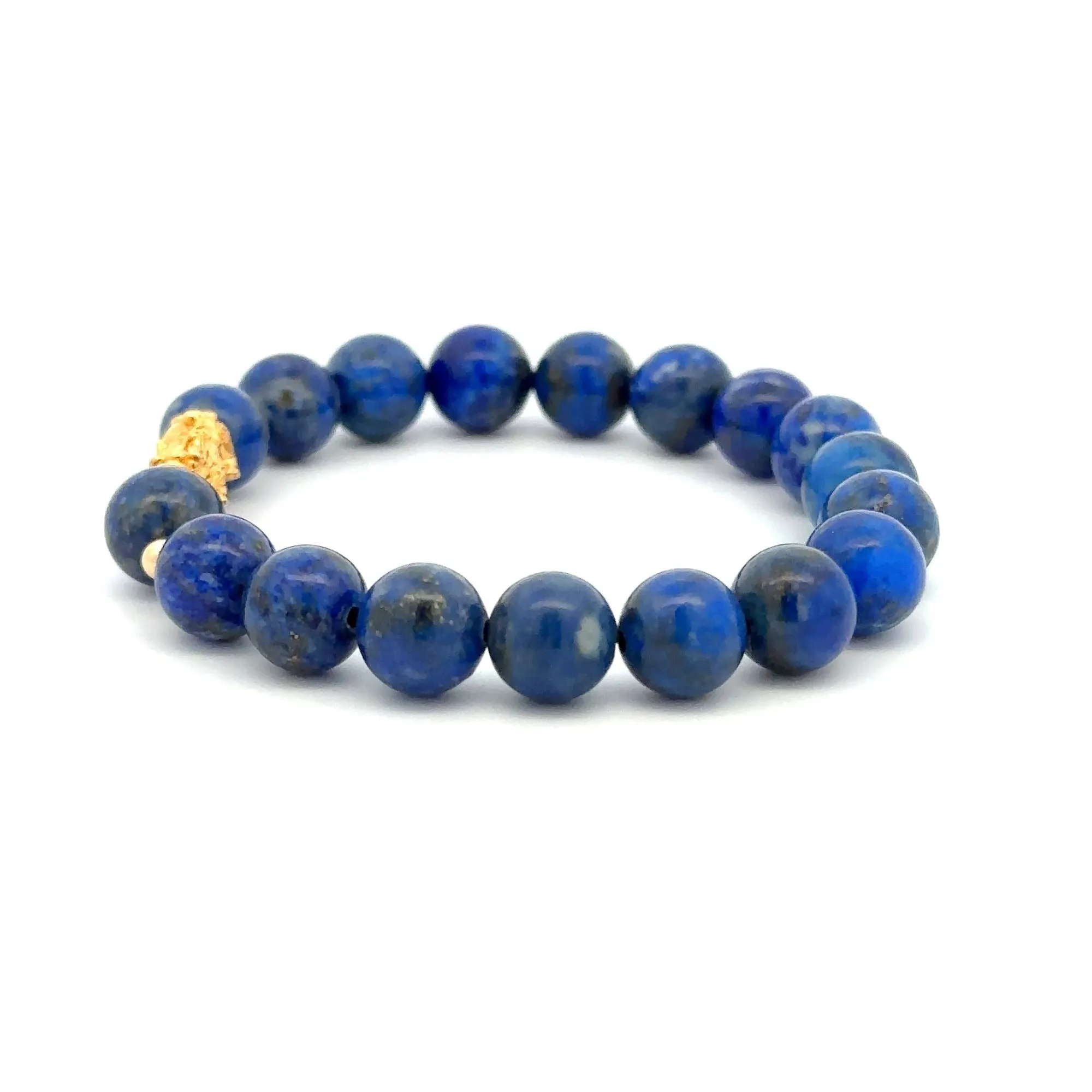 18K Gold Dragon Pixiu Piyao Lucky Charm Beads Bracelet Gemstones Lapis Lazuli 8mm