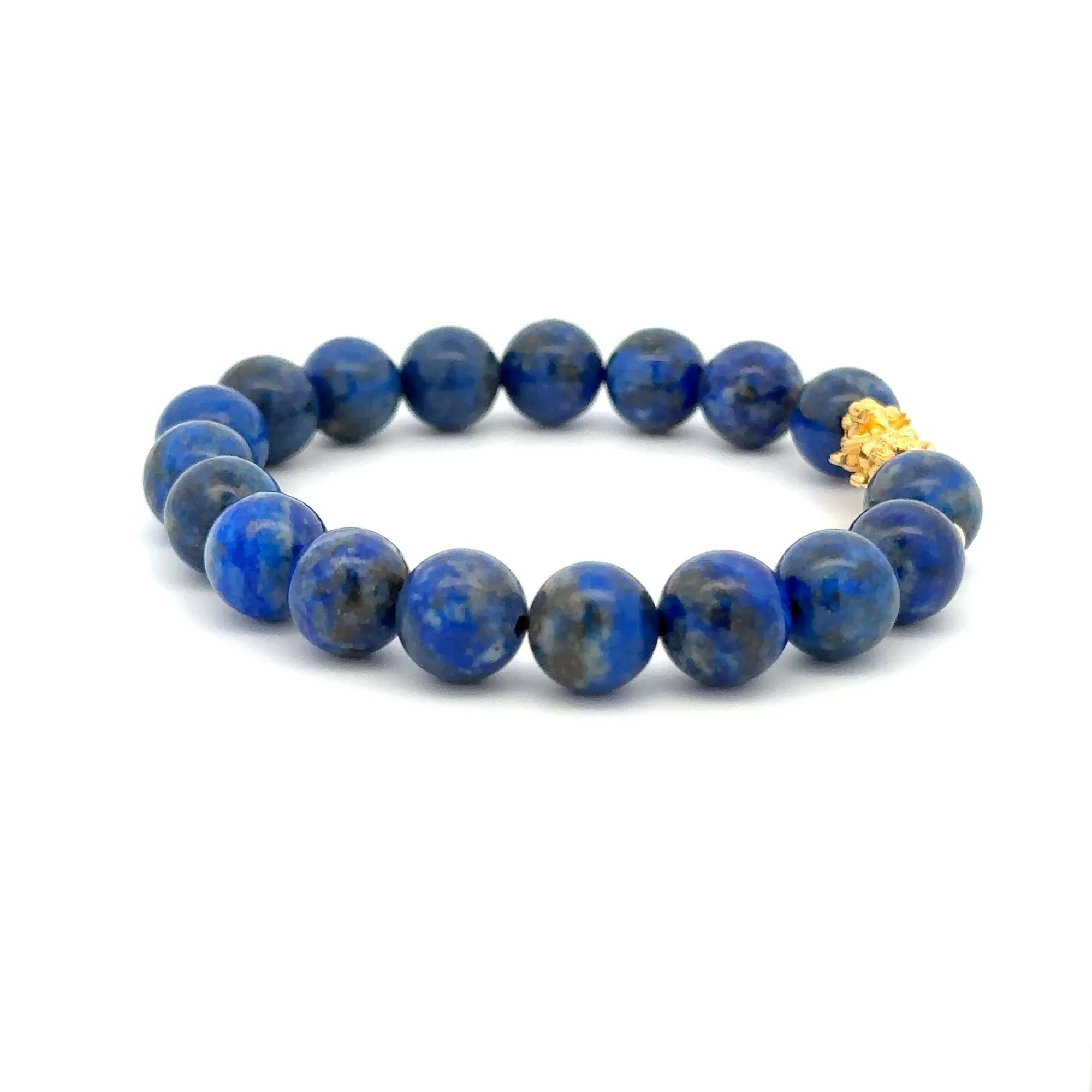 18K Gold Dragon Pixiu Piyao Lucky Charm Beads Bracelet Gemstones Lapis Lazuli 8mm