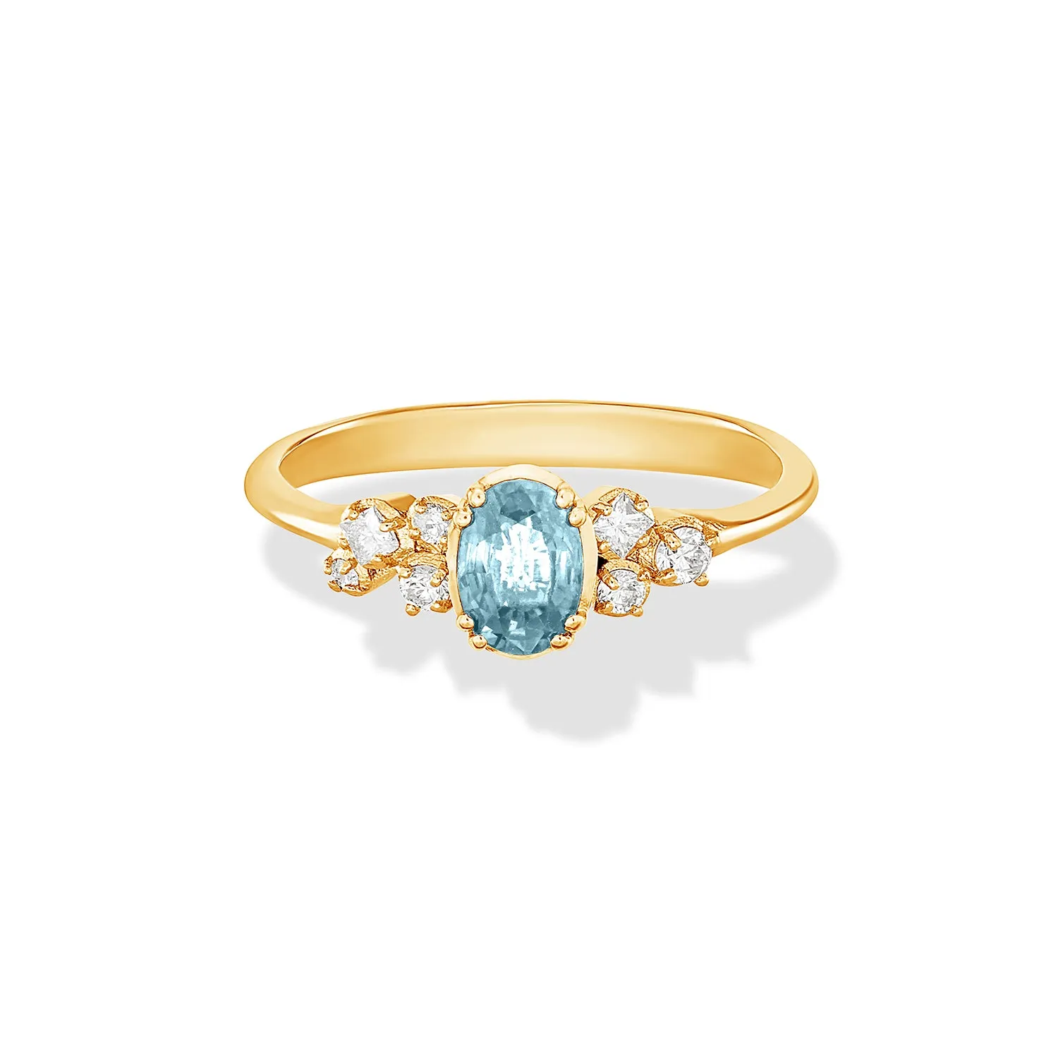 18k Oval Aquamarine & Diamond Stargazer Ring