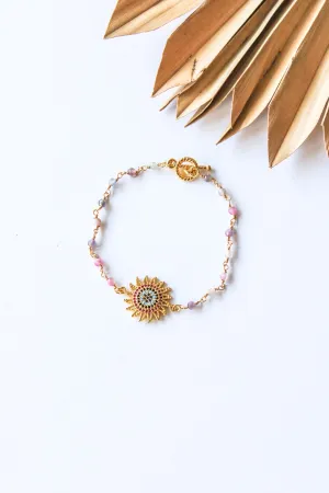 18K Toggle Rose Quartz/Amethyst Sun Bracelet