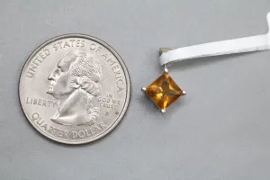 18k White Gold Princess Cut Yellow Citrine Solitaire Pendant