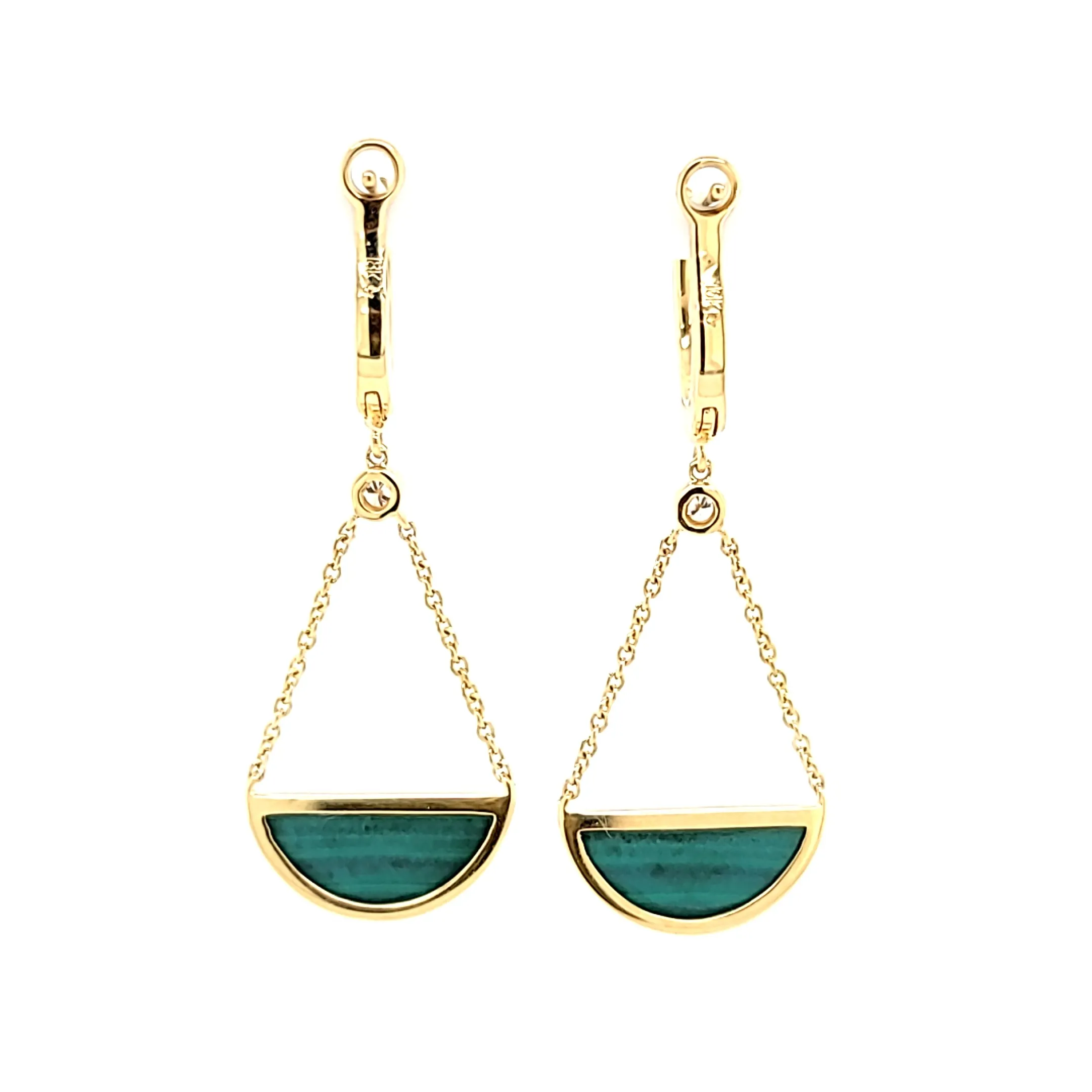 18k Yellow Gold Malachite Dangle Earrings (I7694)