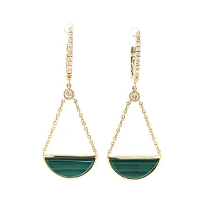 18k Yellow Gold Malachite Dangle Earrings (I7694)