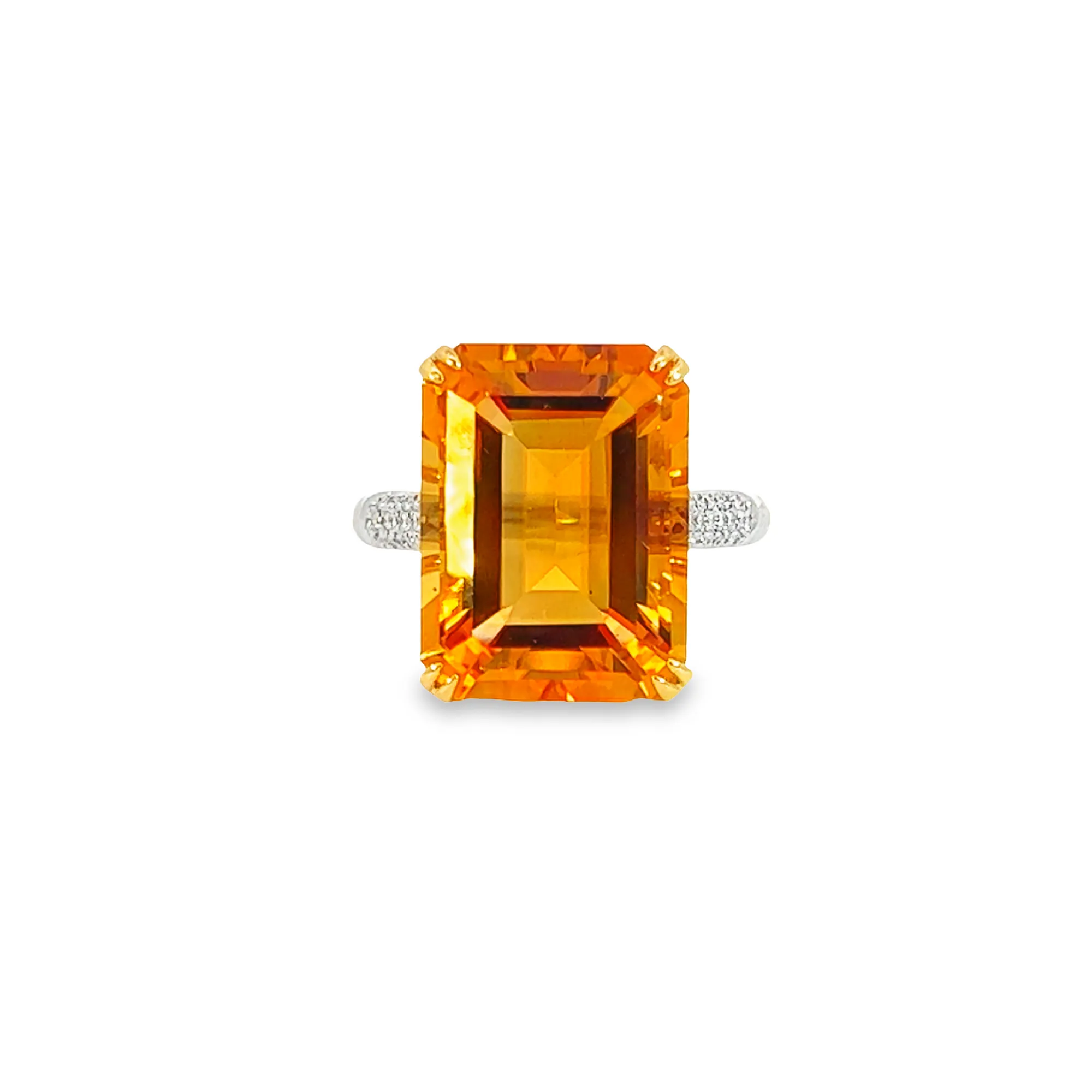 18kt Yellow and White Gold Citrine 11.8ct and Diamond ring