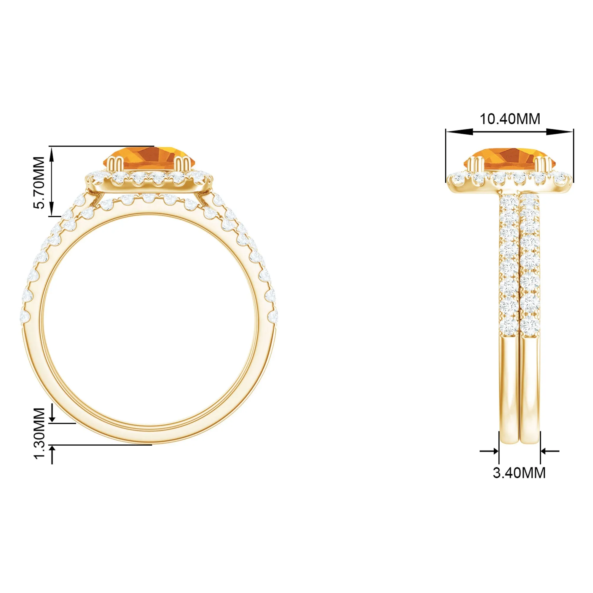 2.75 CT Citrine Classic Halo Wedding Ring Set with Moissanite Band