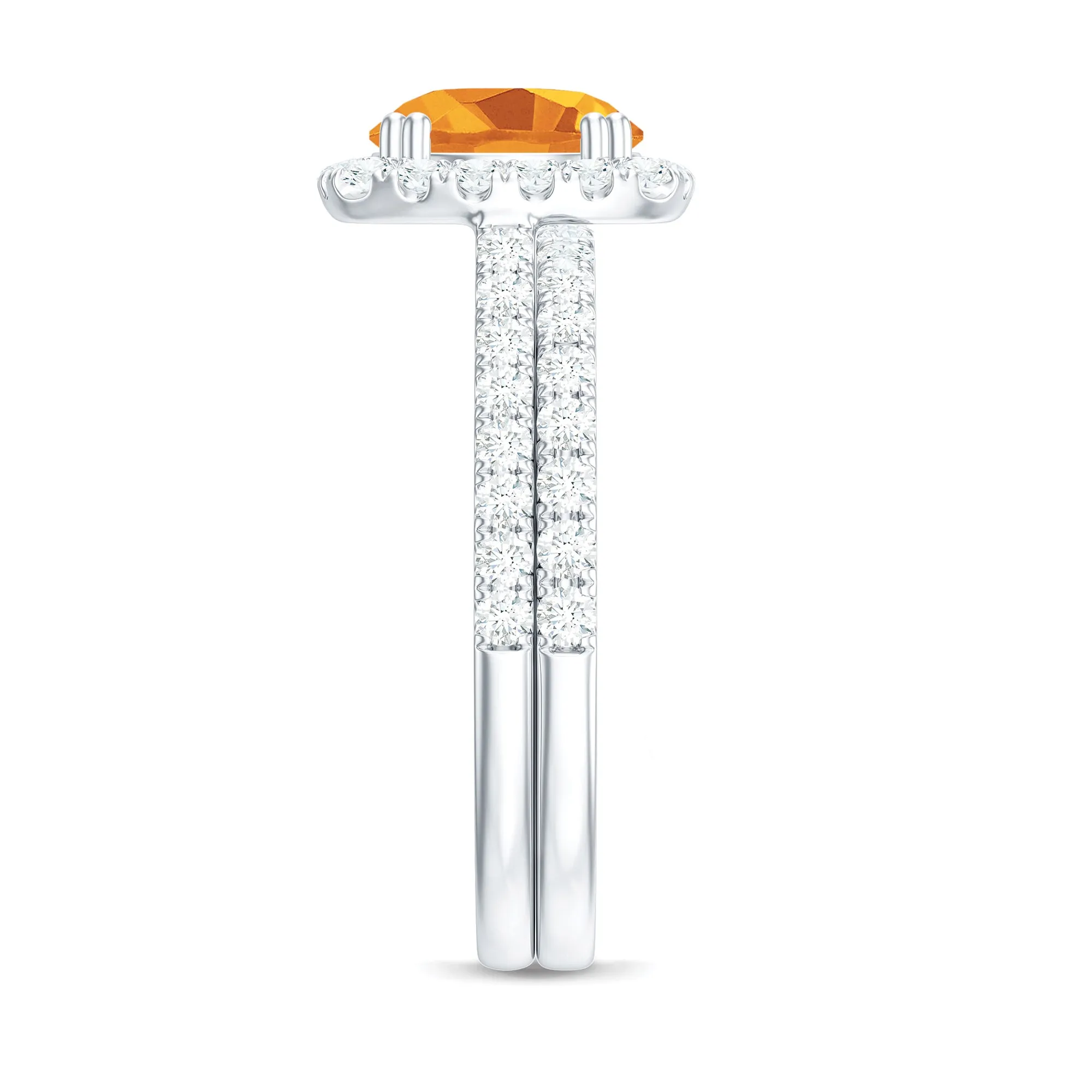 2.75 CT Citrine Classic Halo Wedding Ring Set with Moissanite Band