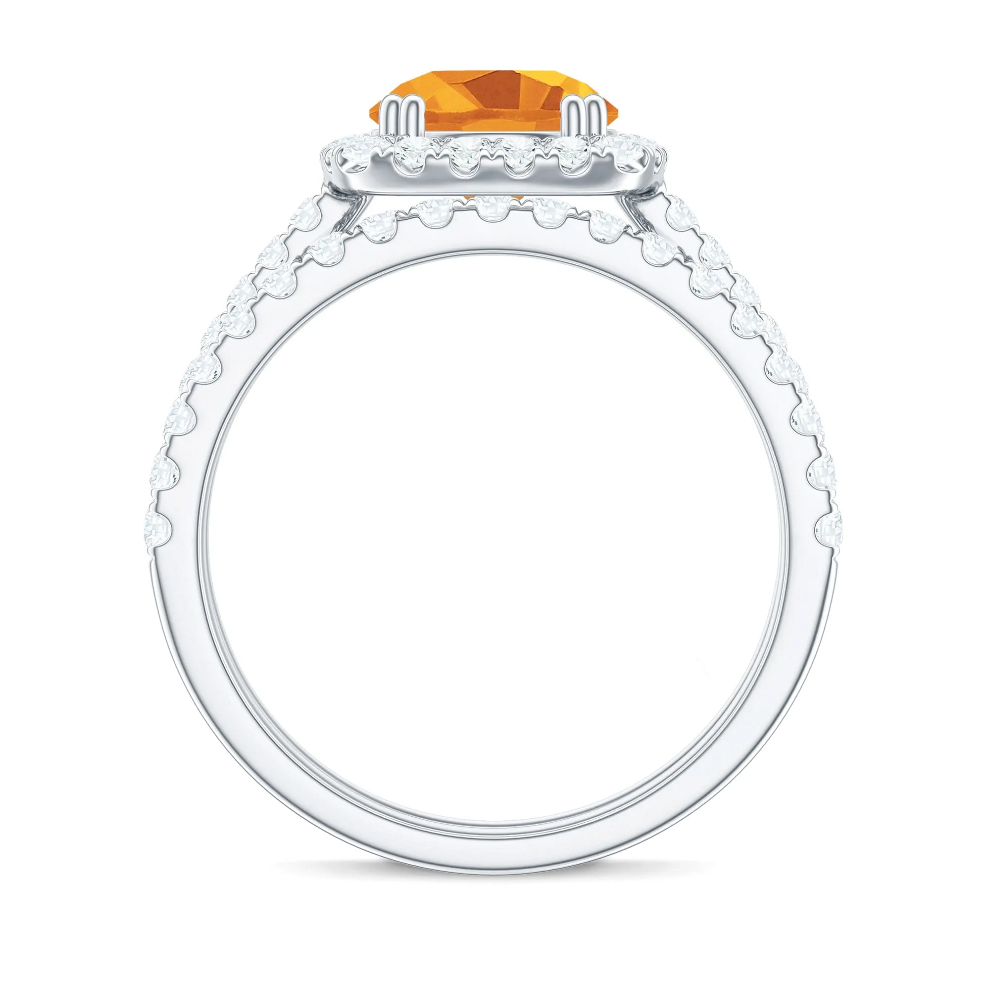 2.75 CT Citrine Classic Halo Wedding Ring Set with Moissanite Band