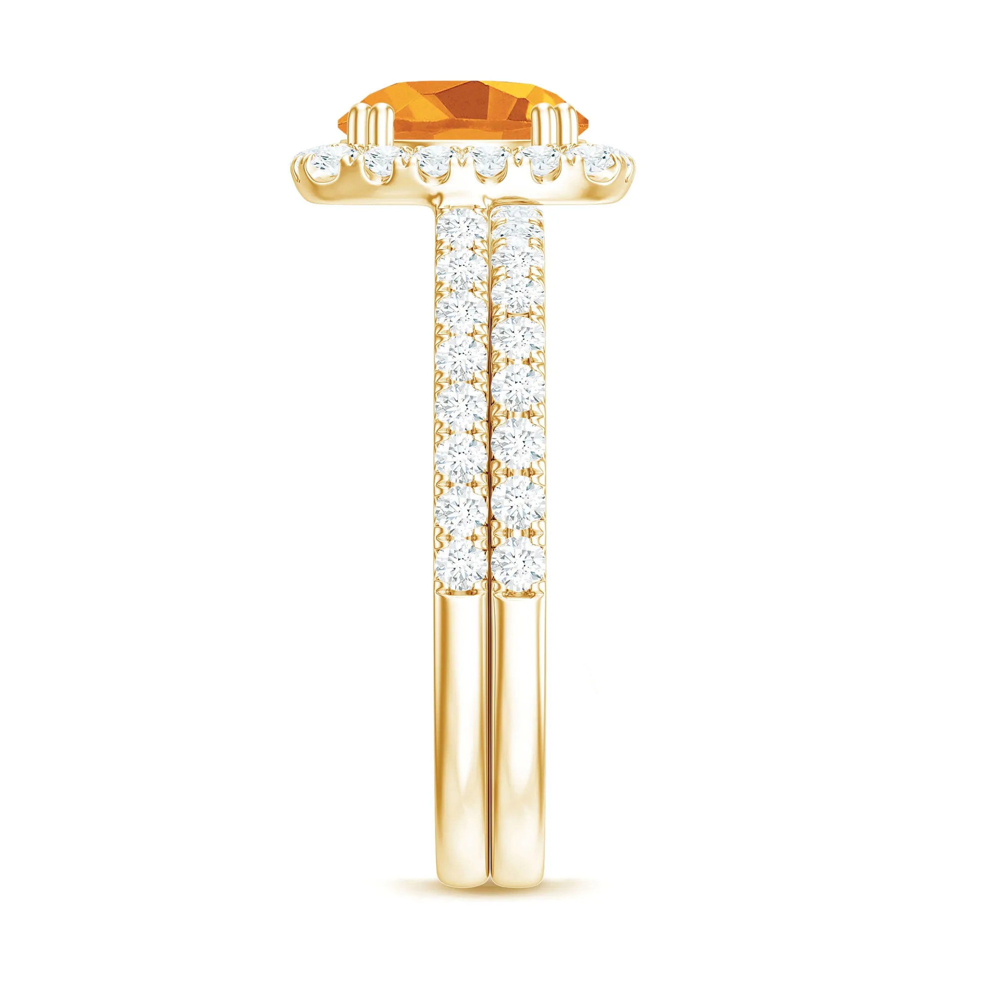 2.75 CT Citrine Classic Halo Wedding Ring Set with Moissanite Band