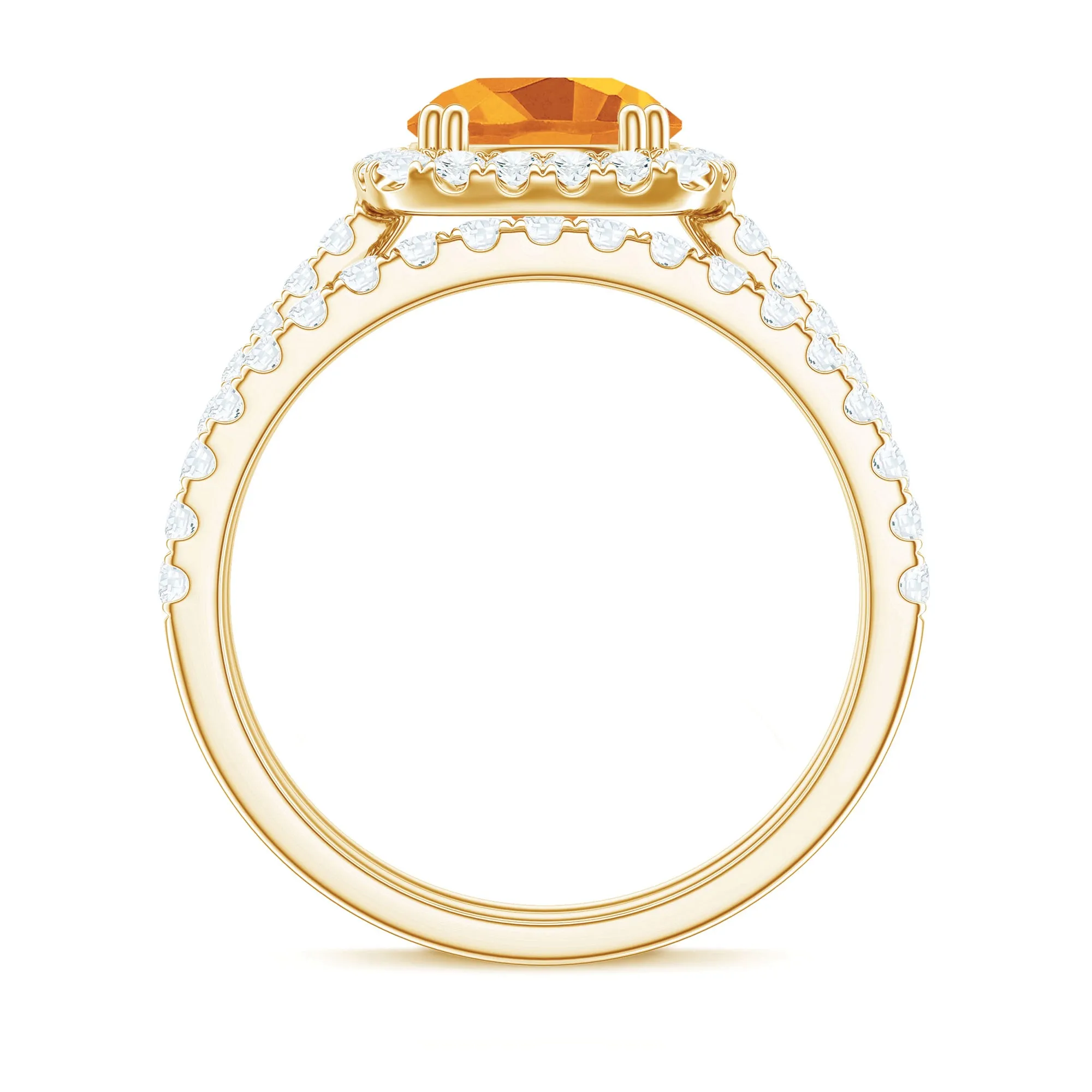 2.75 CT Citrine Classic Halo Wedding Ring Set with Moissanite Band
