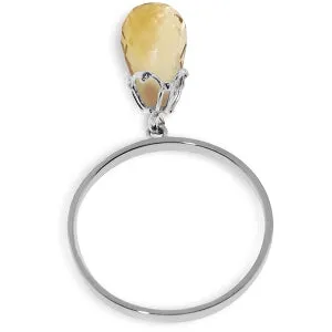 3 Carat 14K Solid White Gold Ring Dangling Briolette Citrine
