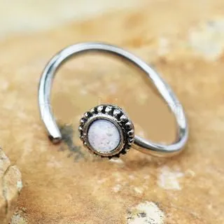 316L Stainless Steel White Synthetic Opal Ornate Cartilage Hoop Earring