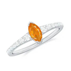 3/4 Carat Marquise Fire Opal Engagement Ring with Diamond