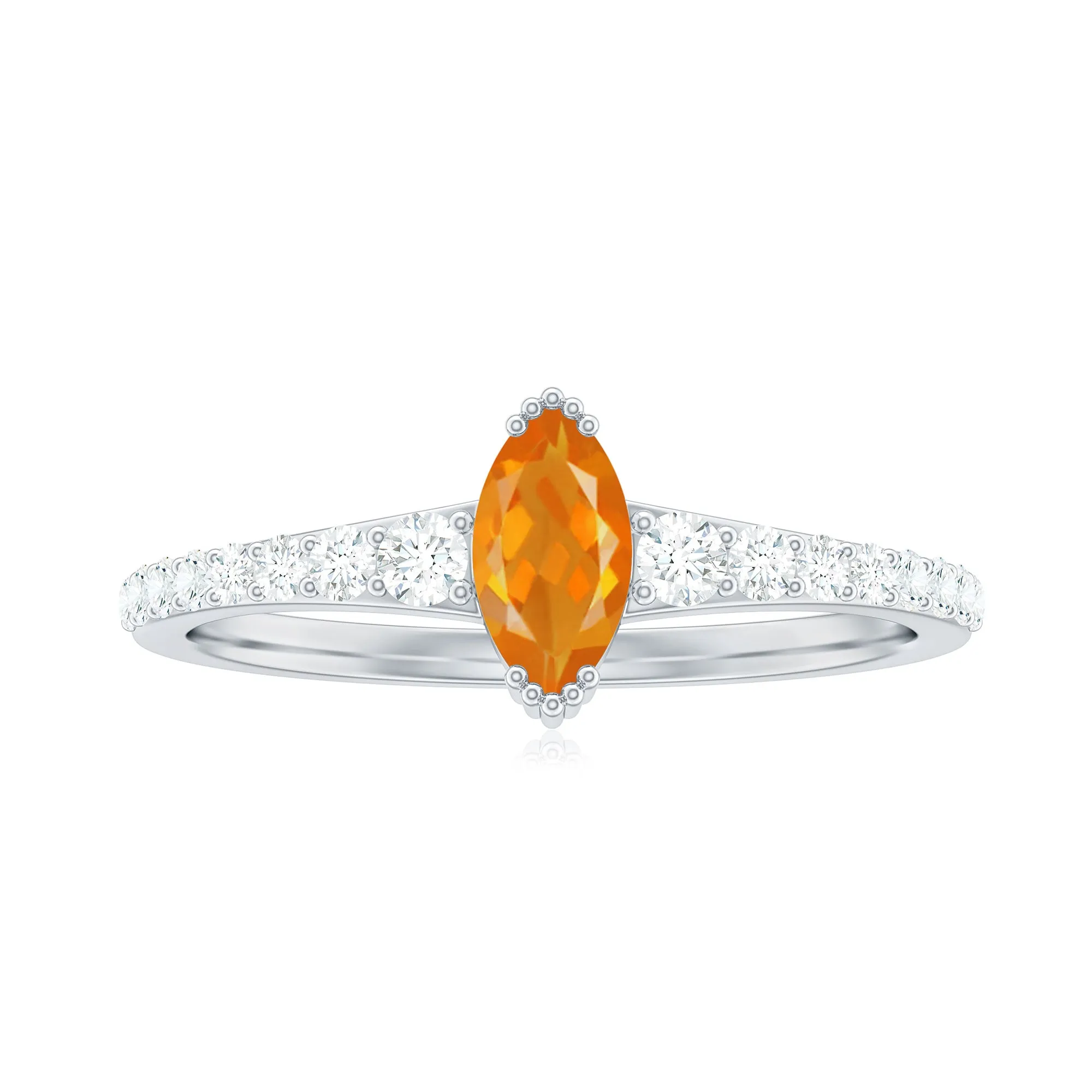 3/4 Carat Marquise Fire Opal Engagement Ring with Diamond
