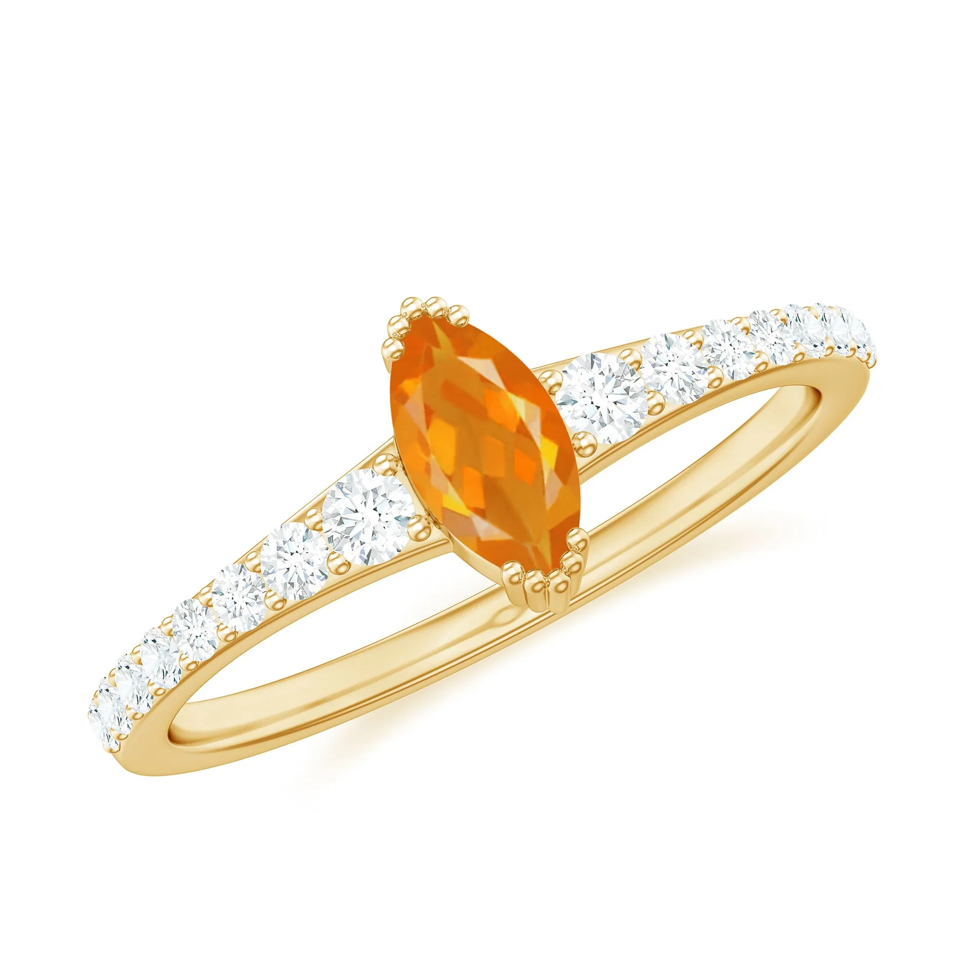 3/4 Carat Marquise Fire Opal Engagement Ring with Diamond