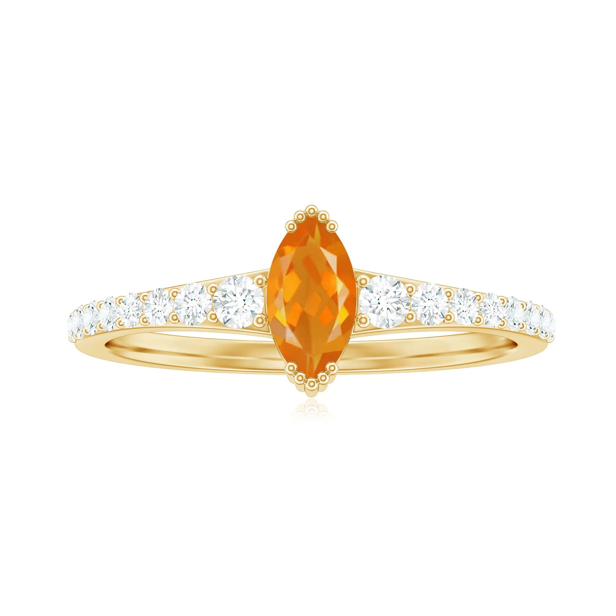 3/4 Carat Marquise Fire Opal Engagement Ring with Diamond