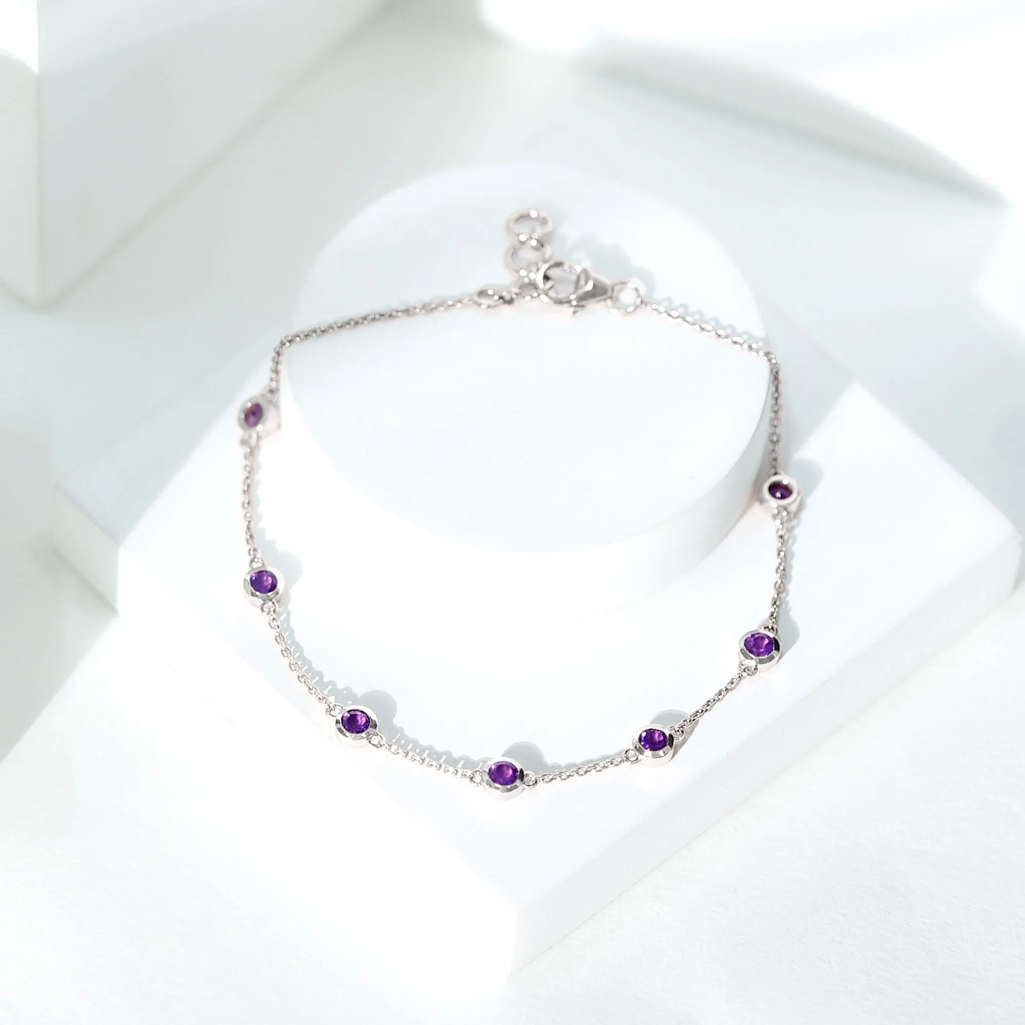 3/4 CT Bezel Set Amethyst Station Chain Bracelet