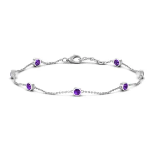 3/4 CT Bezel Set Amethyst Station Chain Bracelet