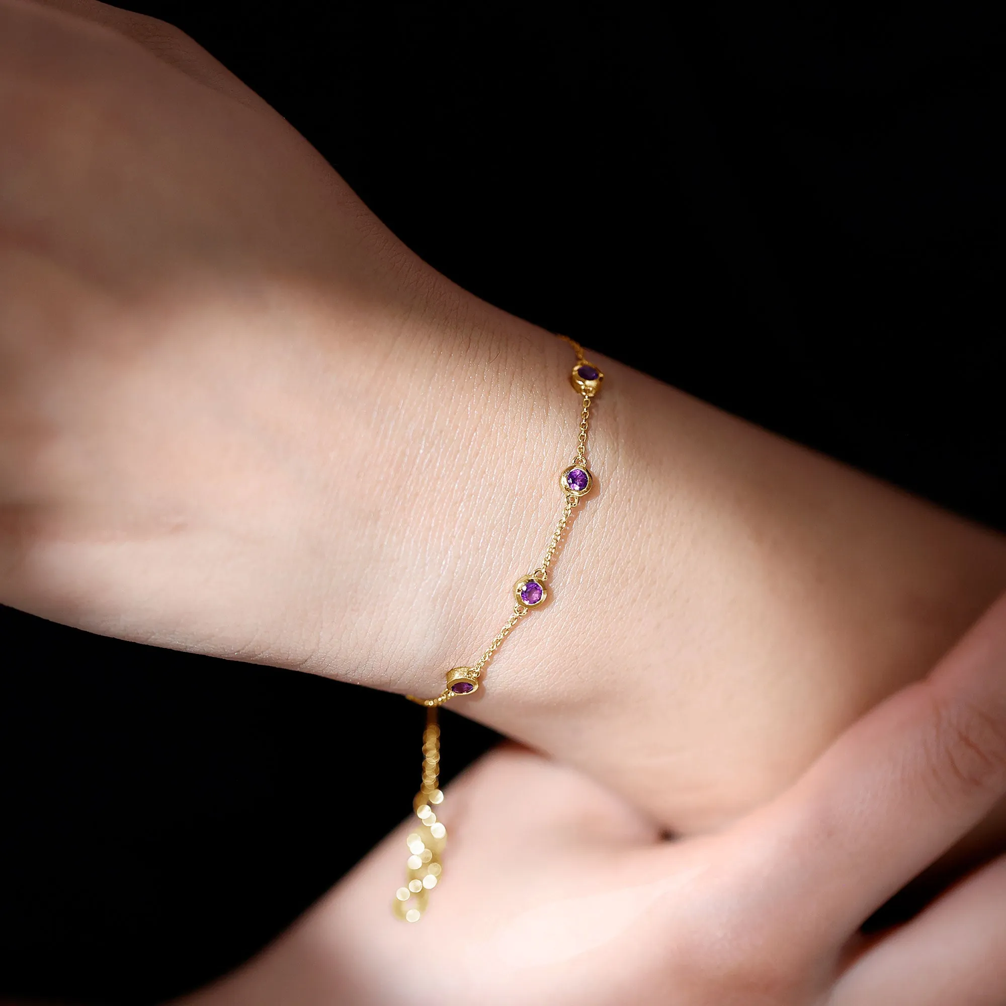 3/4 CT Bezel Set Amethyst Station Chain Bracelet