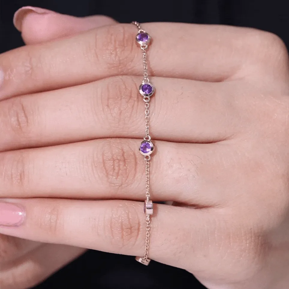 3/4 CT Bezel Set Amethyst Station Chain Bracelet