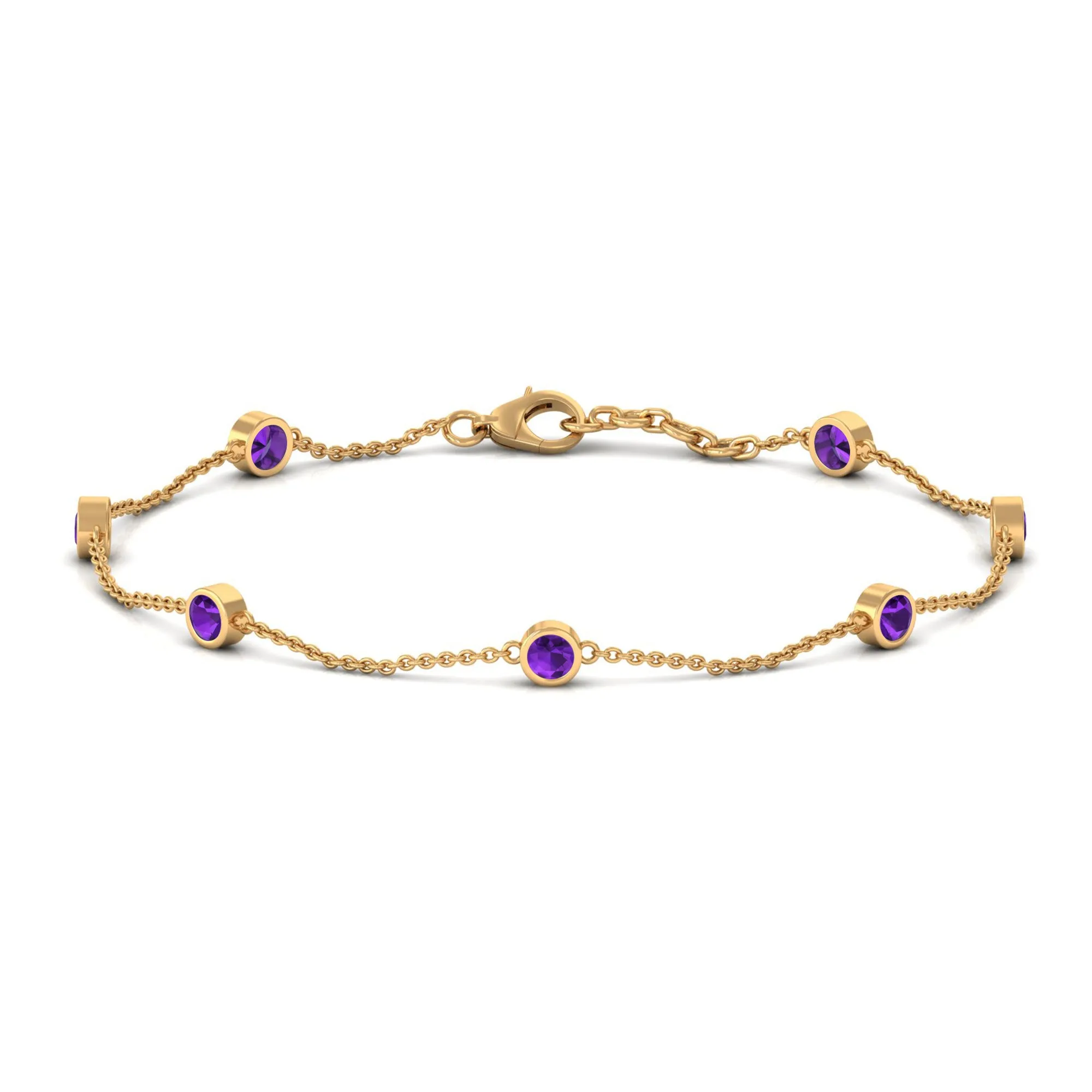 3/4 CT Bezel Set Amethyst Station Chain Bracelet