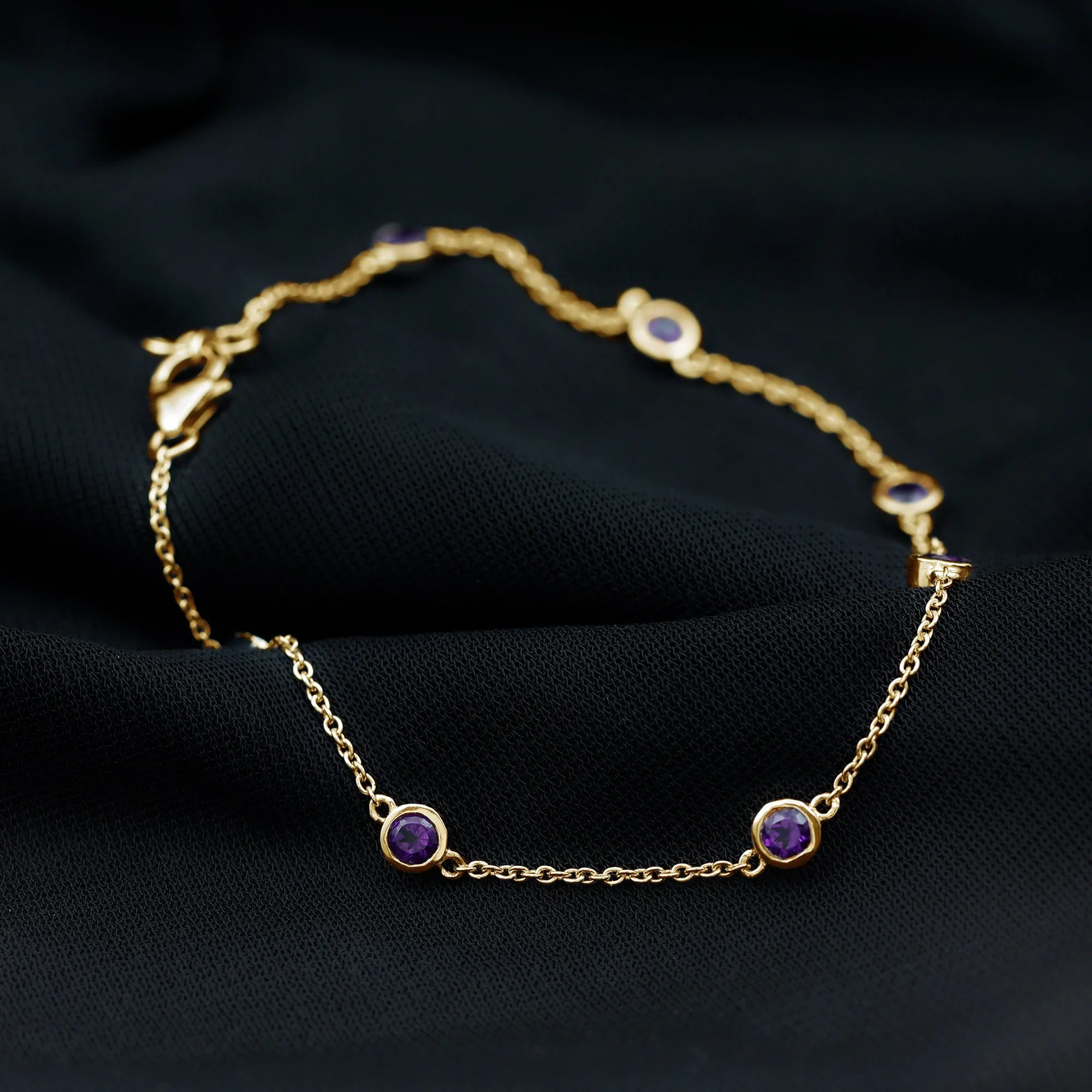 3/4 CT Bezel Set Amethyst Station Chain Bracelet
