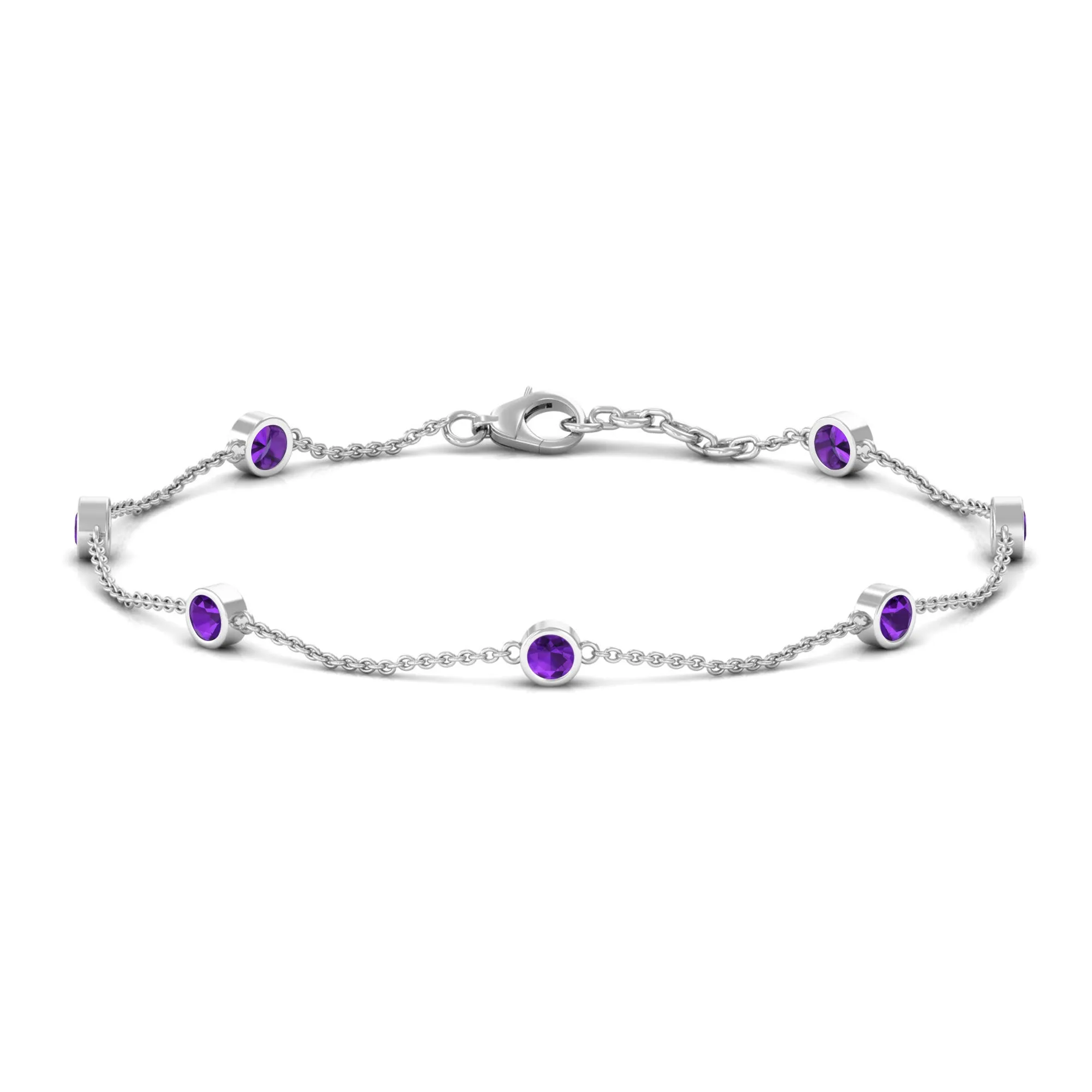 3/4 CT Bezel Set Amethyst Station Chain Bracelet