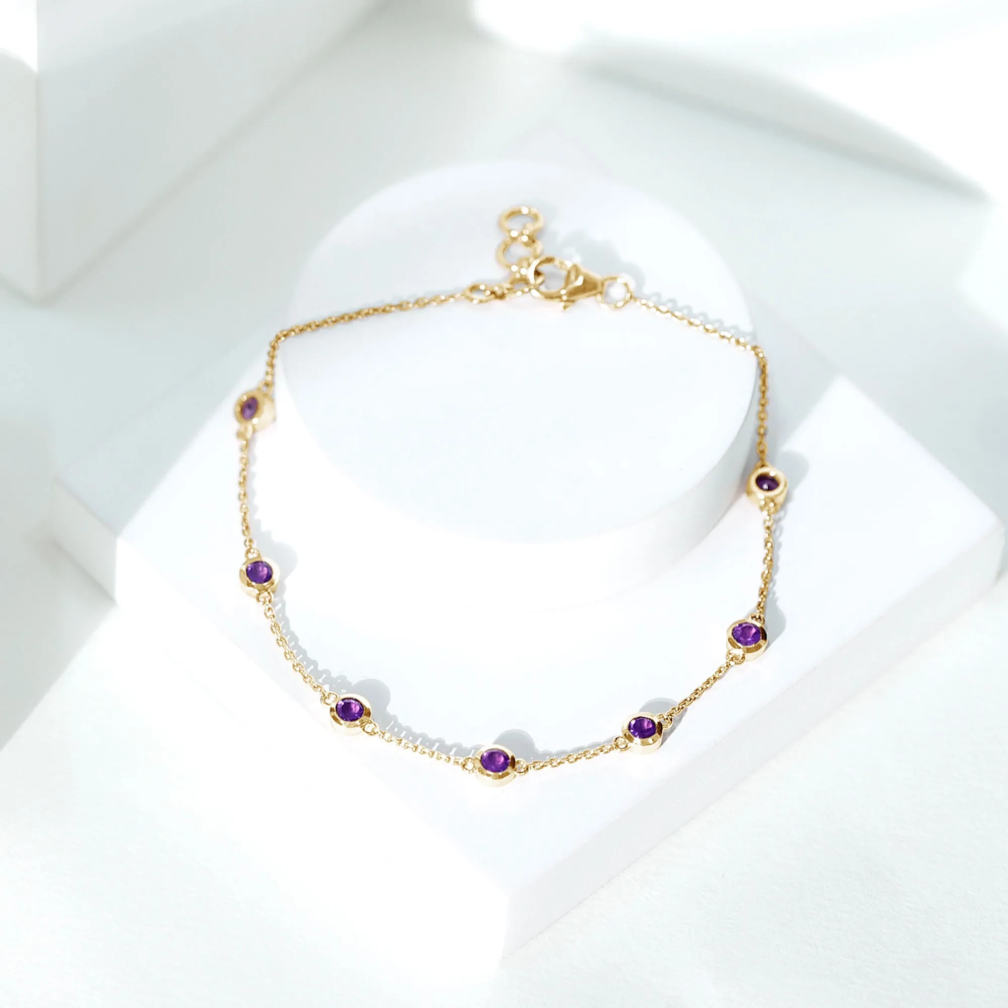 3/4 CT Bezel Set Amethyst Station Chain Bracelet