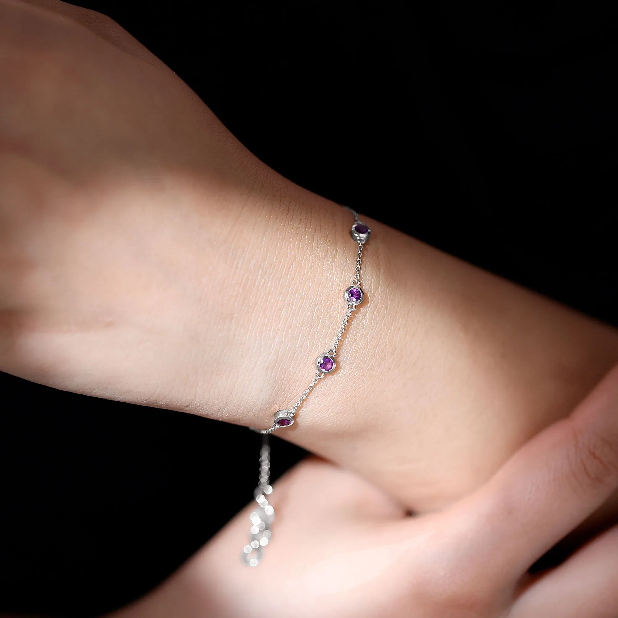 3/4 CT Bezel Set Amethyst Station Chain Bracelet