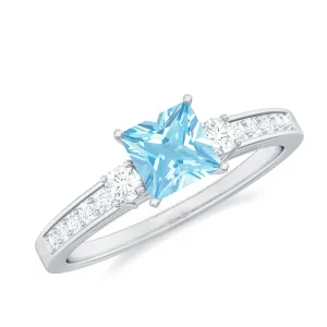 3/4 CT Classic Aquamarine Engagement Ring with Diamond