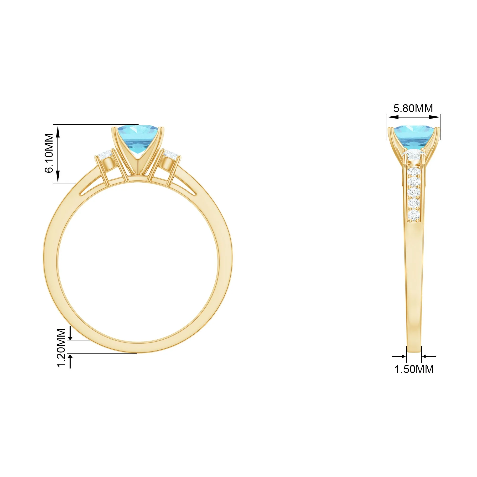 3/4 CT Classic Aquamarine Engagement Ring with Diamond