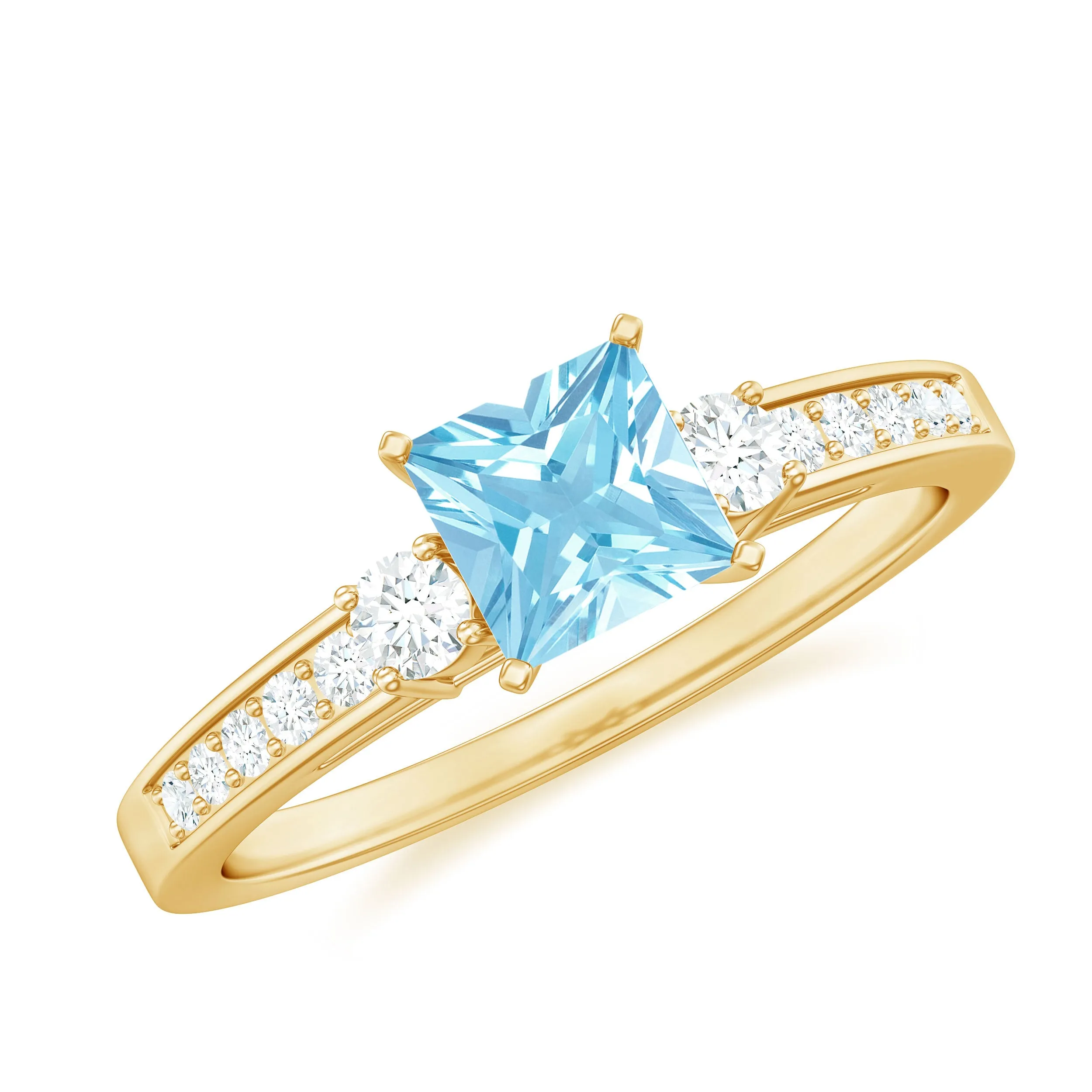 3/4 CT Classic Aquamarine Engagement Ring with Diamond