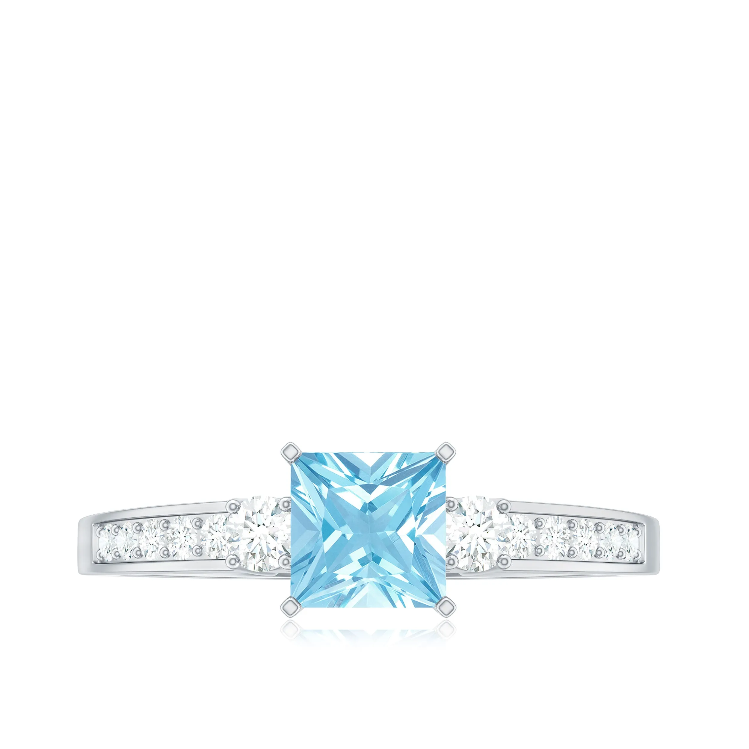 3/4 CT Classic Aquamarine Engagement Ring with Diamond