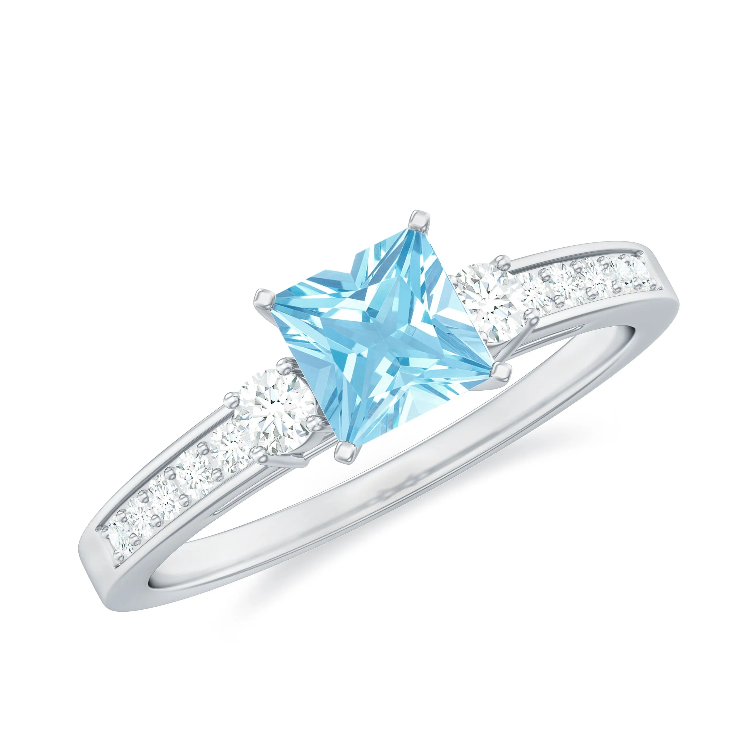 3/4 CT Classic Aquamarine Engagement Ring with Diamond