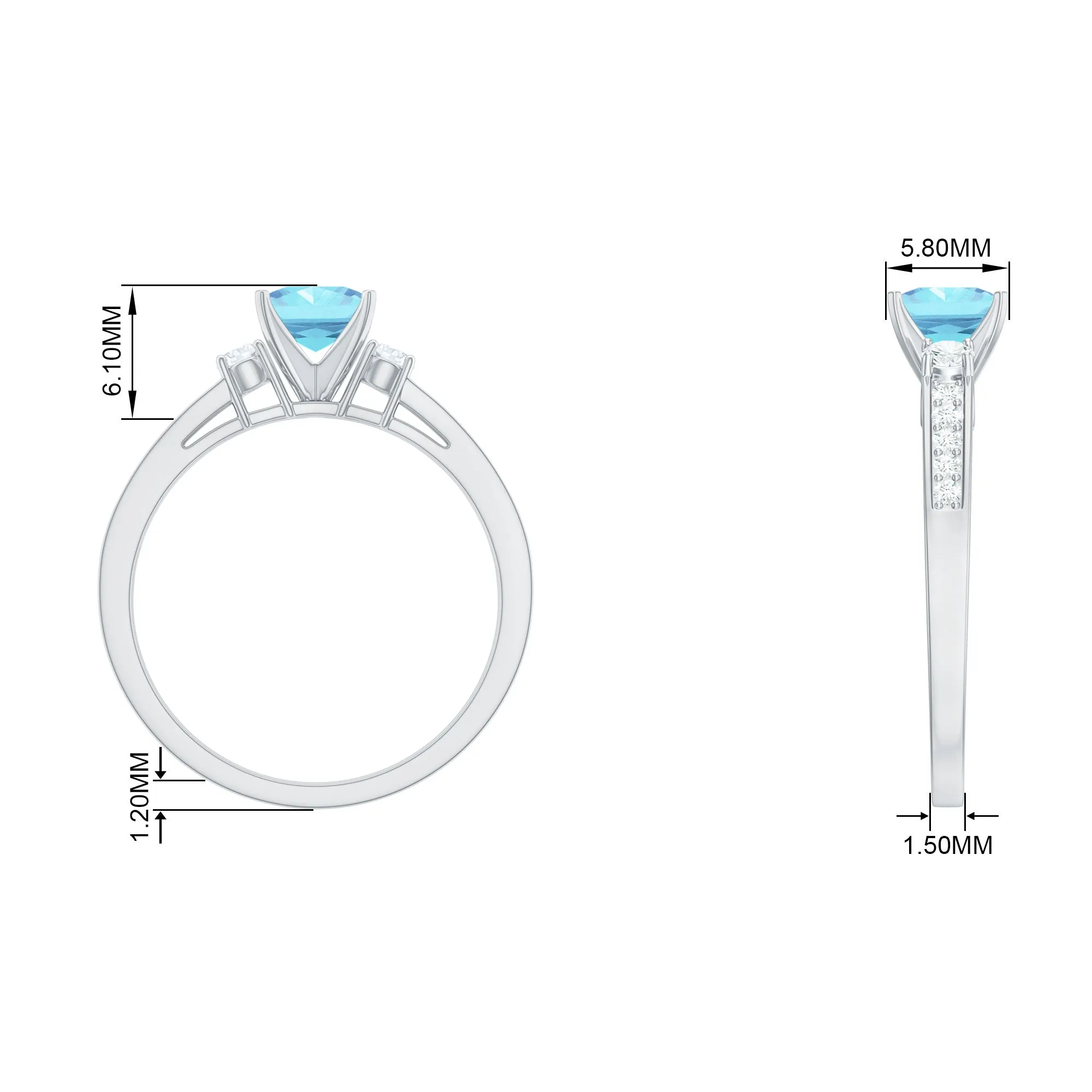 3/4 CT Classic Aquamarine Engagement Ring with Diamond