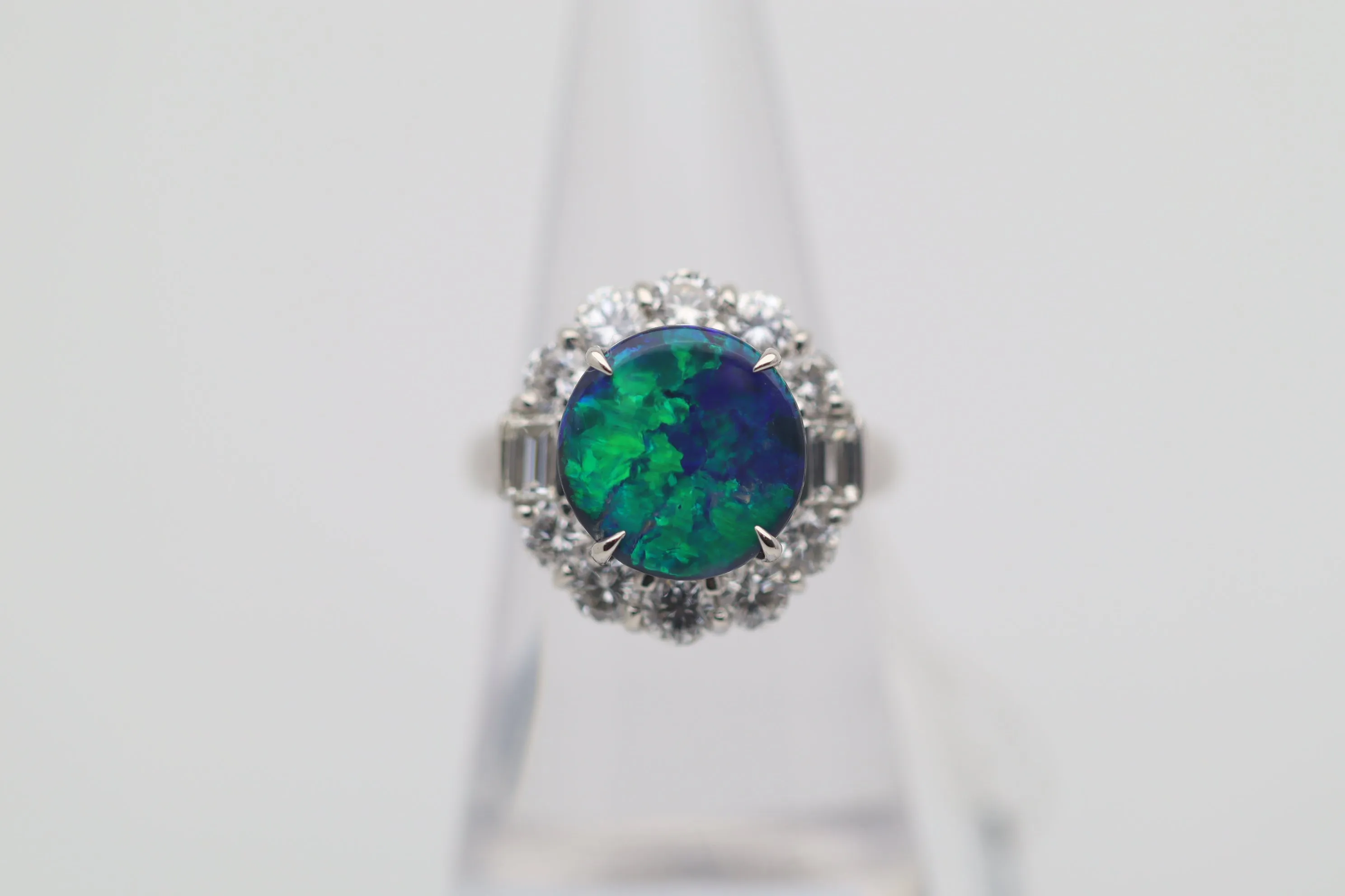 3.67 Carat Australian Black Opal Diamond Platinum Ring