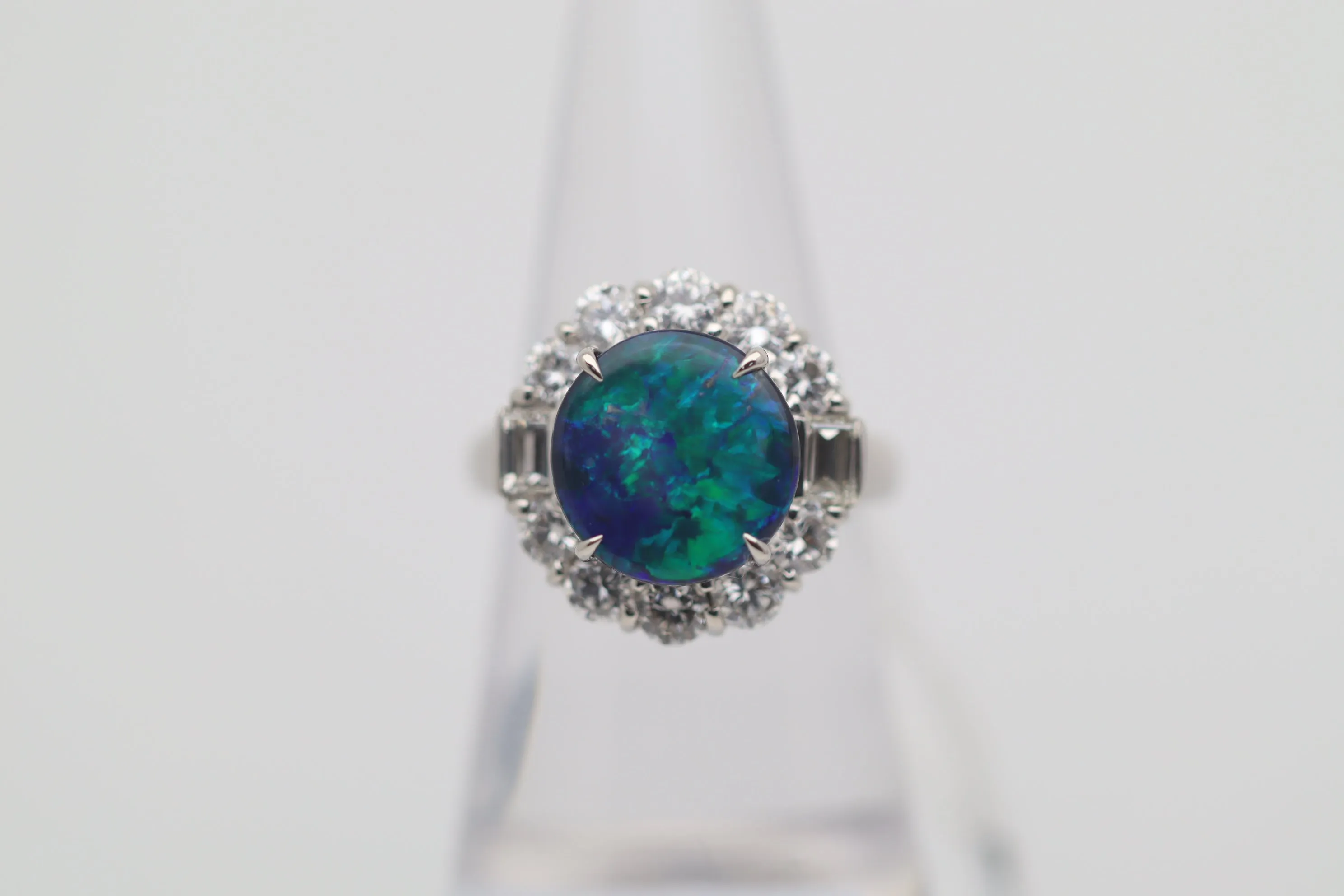 3.67 Carat Australian Black Opal Diamond Platinum Ring