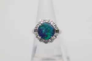 3.67 Carat Australian Black Opal Diamond Platinum Ring