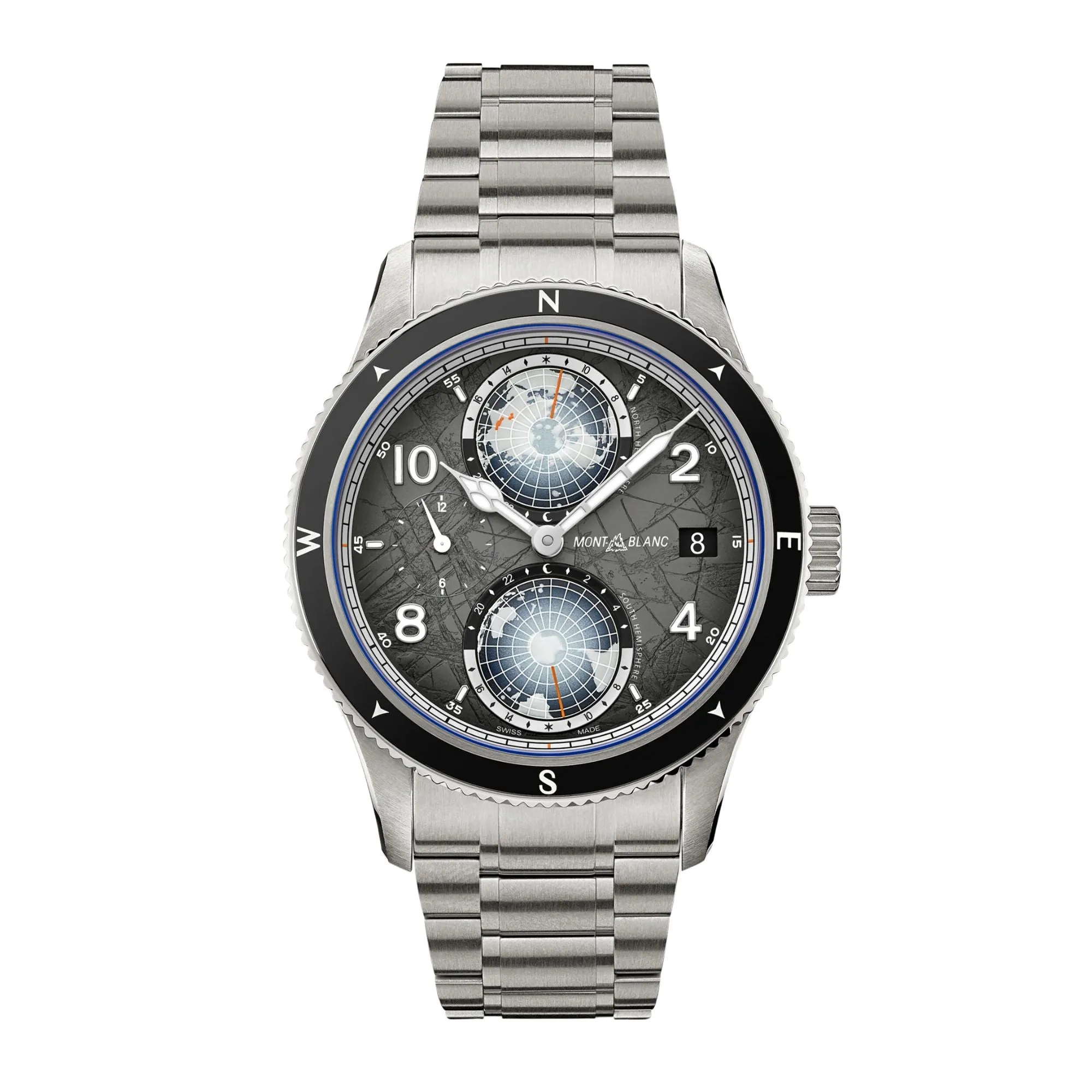 42MM MONTBLANC 1858 GEOSPHERE 0 OXYGEN THE 8000 WATCH WITH 2 GLOBE DIAL