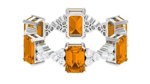 4.50 CT Emerald Cut Citrine and Moissanite Eternity Ring