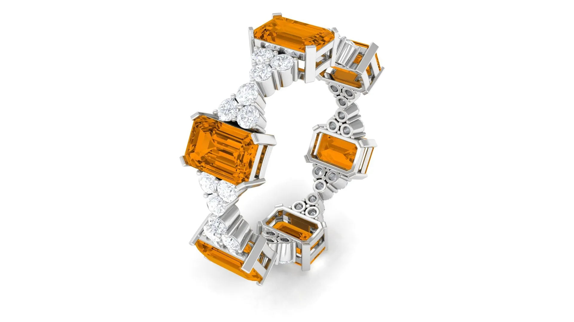 4.50 CT Emerald Cut Citrine and Moissanite Eternity Ring
