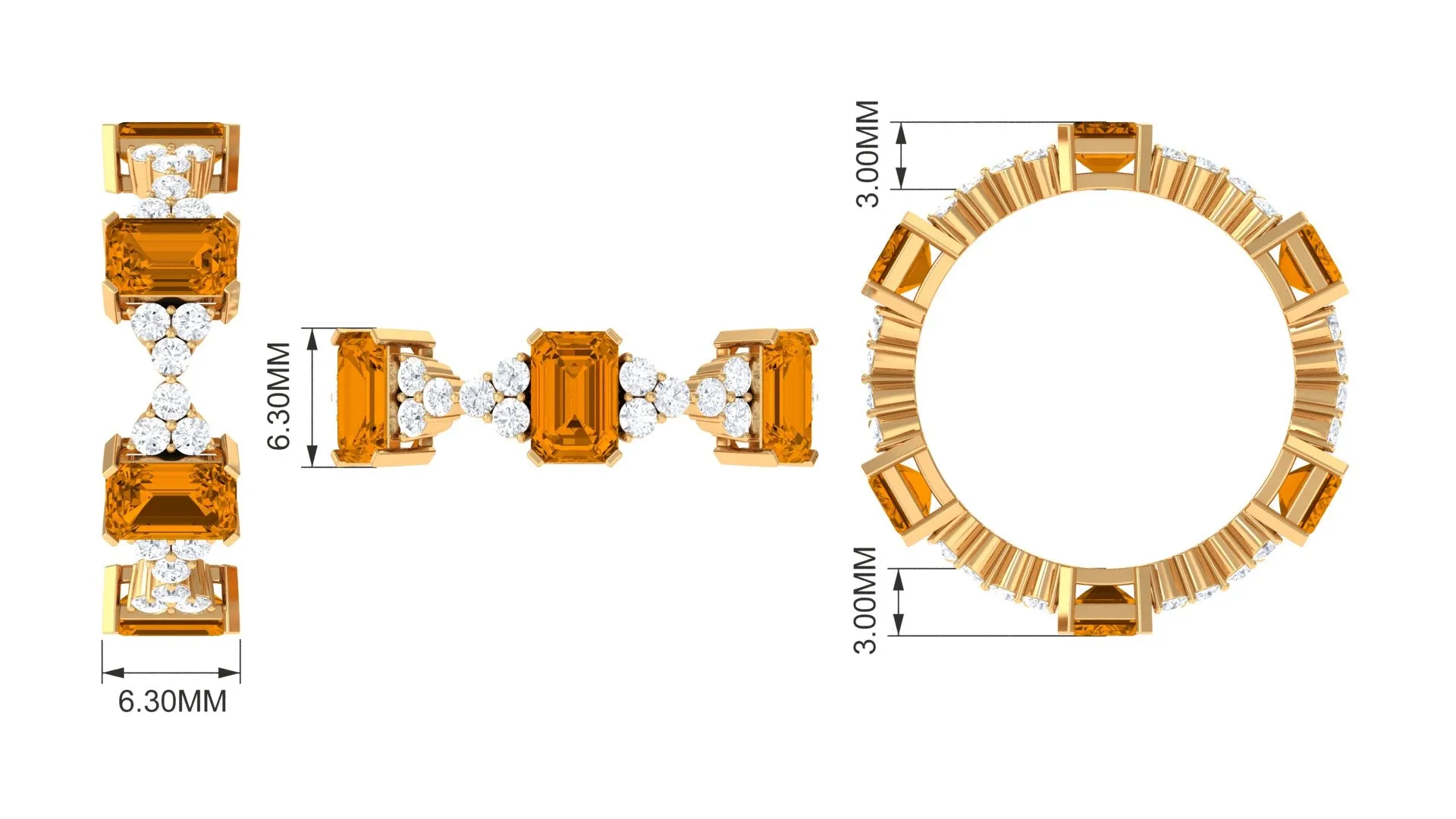 4.50 CT Emerald Cut Citrine and Moissanite Eternity Ring