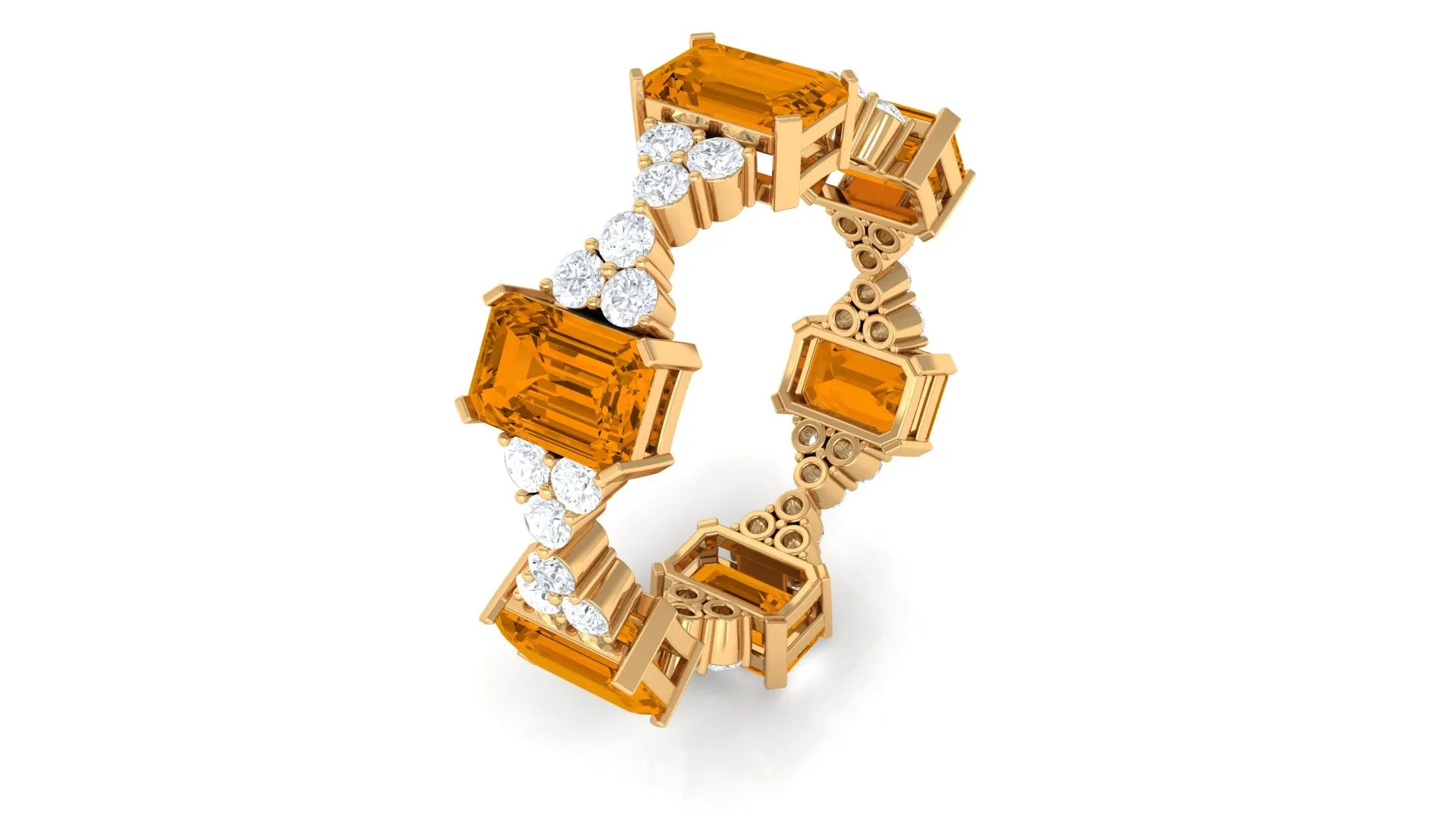 4.50 CT Emerald Cut Citrine and Moissanite Eternity Ring