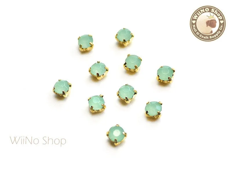 4mm Mint Opal Round Acrylic Rhinestone with Setting - 5 pcs
